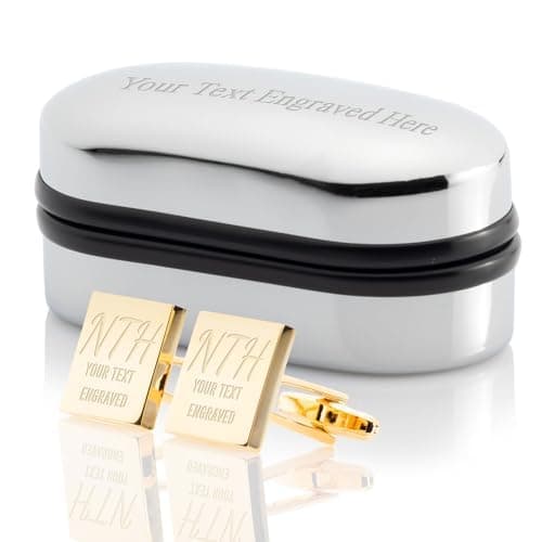 Personalised Gold/Silver Plated Cufflinks Chrome Case - Engraved With Your Custom Text