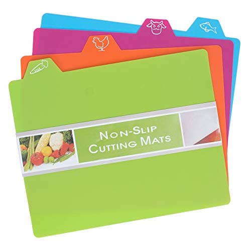 Cutting Mat with Texture Waffle Gripped Bottom, Flexible Cutting Board for Kitchen, BPA free, Dishwasher (4 Packs)