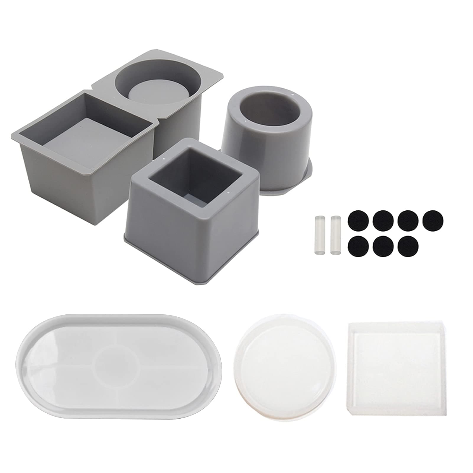 Silicone Flowerpot Mold Set, Round + Square Shape DIY Planter Pot Mould Succulent Plant Concrete Flower Pot Molding Tool for Making Cactus Small Plants Pot or Candle Containers (Type B)