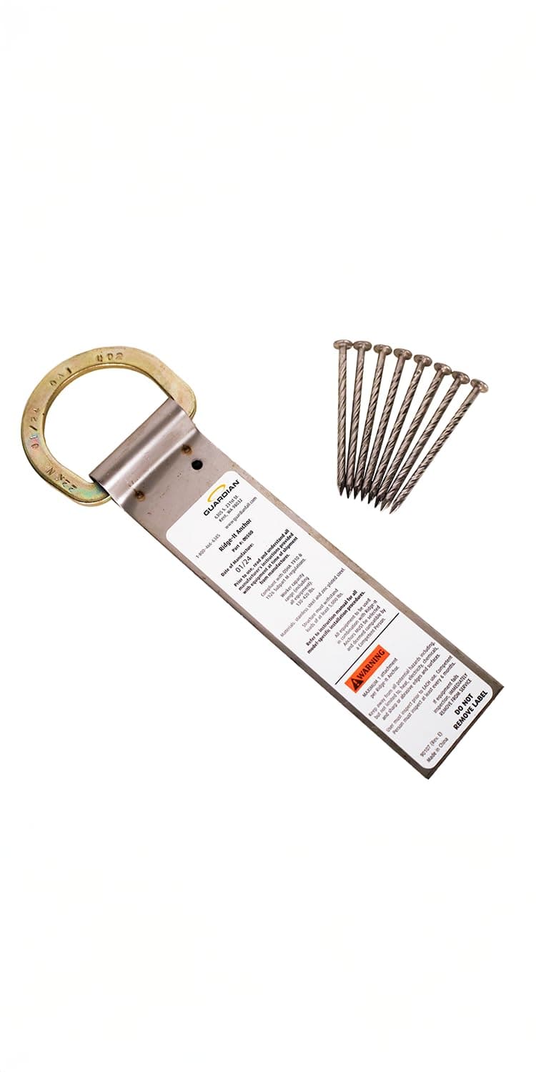 Guardian Fall Protection 00500 RIDG-1 Single D-Ring Roof Anchor with Nails 11-Inch in Length and 1 D-ring, 9¾"