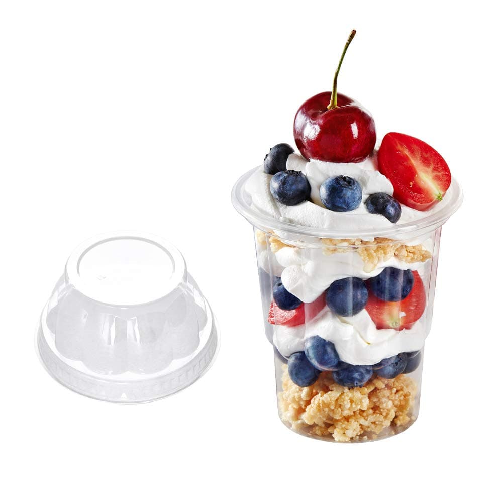 OTOR 8oz Clear Plastic Ice Cream Cups with Dome Lid, Parfait Cup - 100 Count