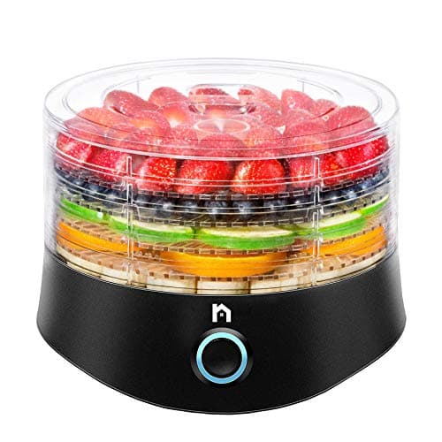 New House Kitchen Compact Multi-Tier Dehydrator with 5 BPA Free Round Stackable Transparent Trays for Jerky Making, Food Preservation, and Food Drying - Black