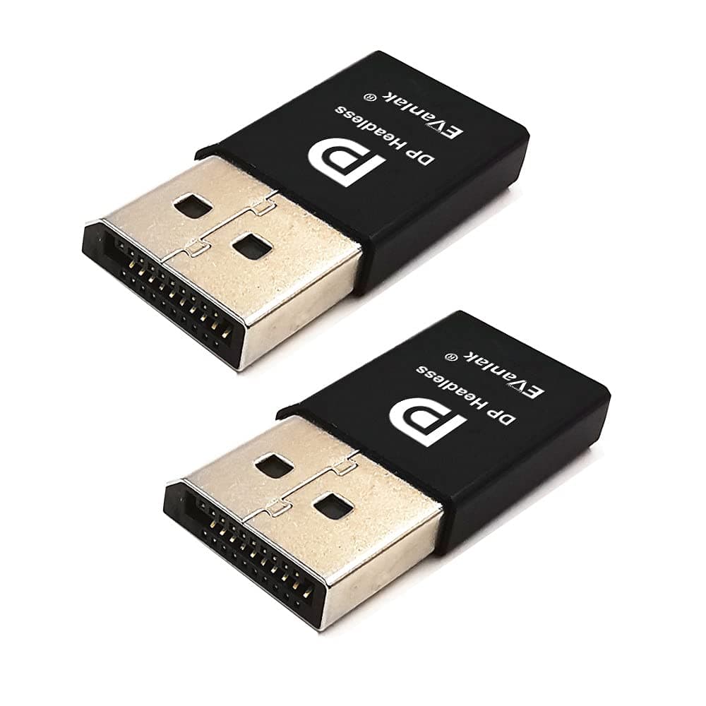 EVanlak DispalyPort Headless Ghost Display Emulator for PC 4K DP Dummy Plug (fit Headless 1080@60Hz- 3840x2160@17hz)-2Pack