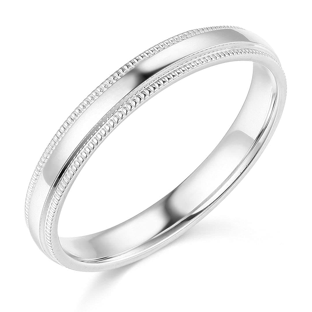 14k Yellow OR White Gold 3mm SOLID COMFORT FIT Plain Milgrain Wedding Band