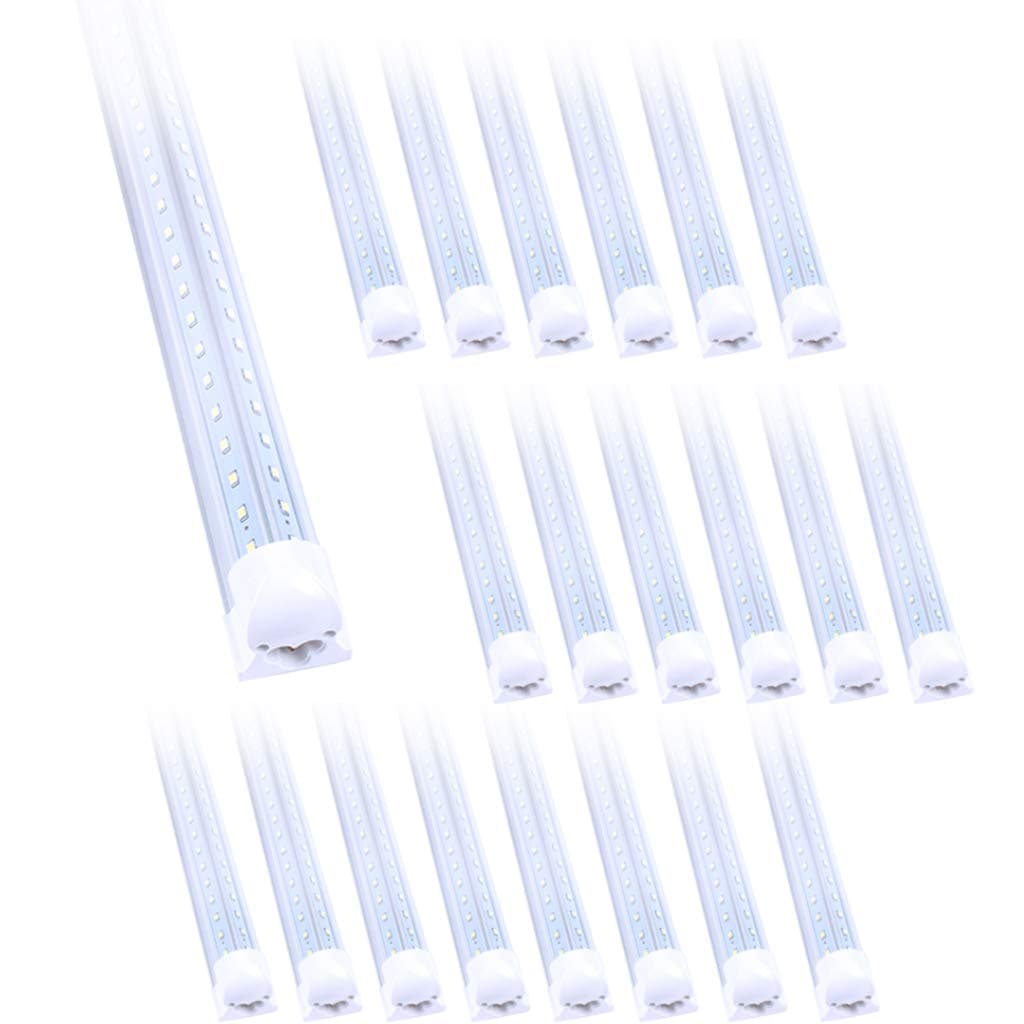 LED Tube Lights 8ft 65W, Double-Side V-Shape Integrated, LED Cooler Door Lights, AC85-265V Clear Cover Cool White 6000K, 20-Pack