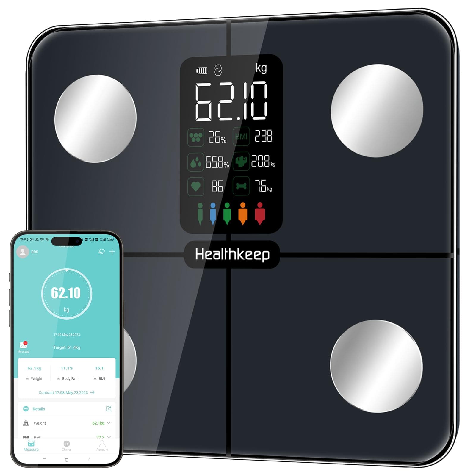Smart Scale for Body Weight – Large Backlit Display Ultra‑Precise Bathroom Weight Scale with 15 Body Composition Metrics, App Sync Bluetooth & Multi‑User Profiles, FSA&HSA Eligible