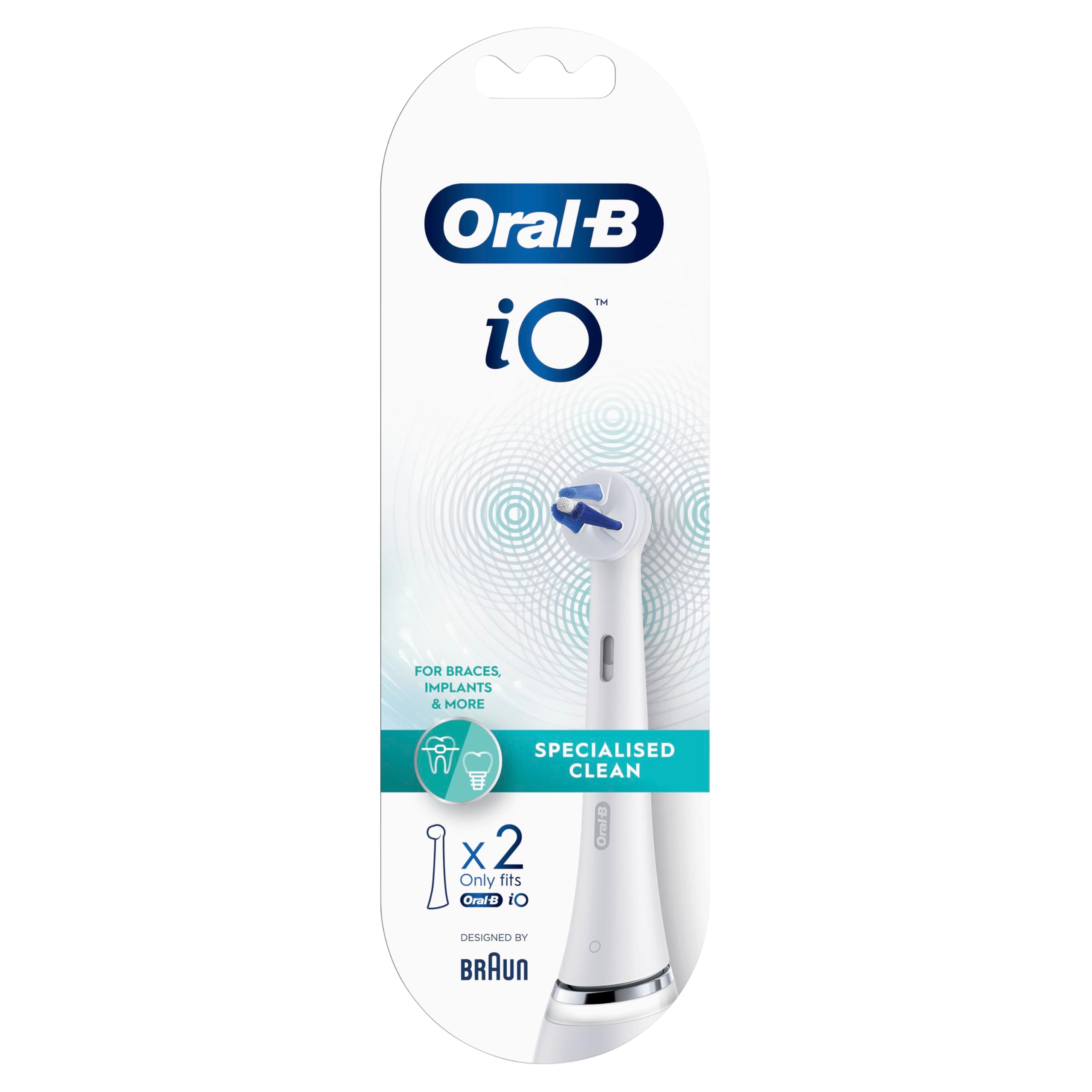 Oral-B iO Specialised Clean Electric Toothbrush Head, Precisely Angled Tufts for Deeper Plaque Removal for Hard to Reach Areas, Pack of 2, White
