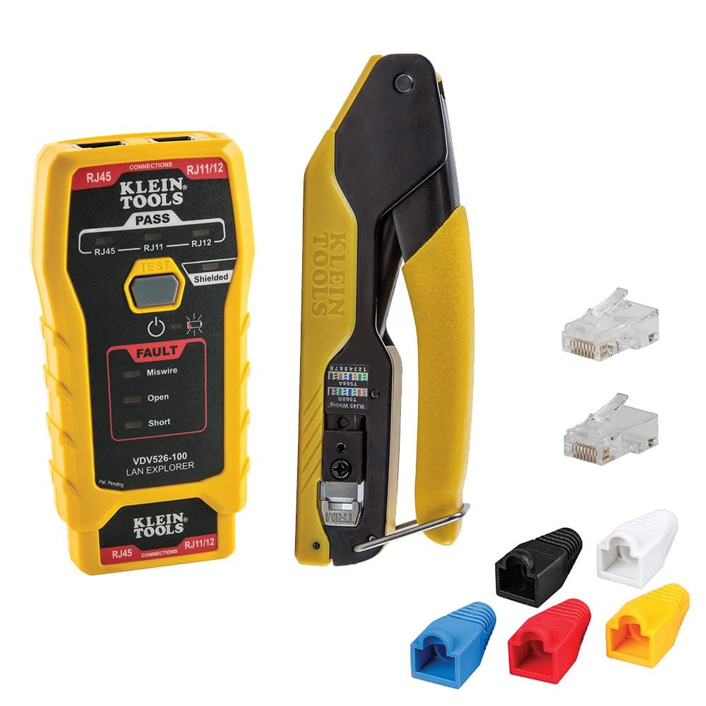 Klein Tools 80093 Cable Tester, VDV LAN Kit with LAN Tester, Pass Thru Crimpe...