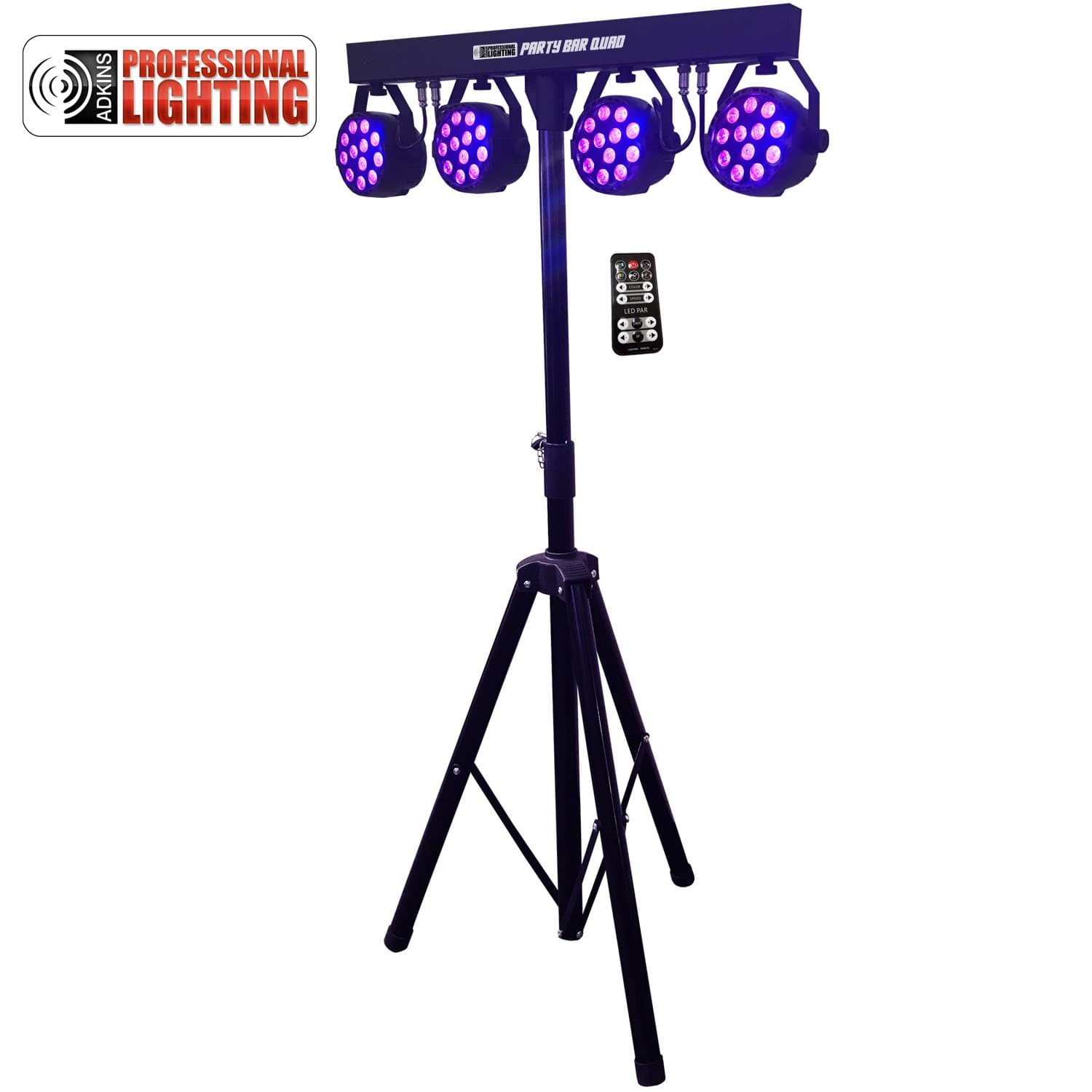Party Bar Quad - LED Wash Lighting System - LED Stage Lighting - DJ Lighting - Includes Gig Bags, 4 Pars, a Stand and Remote Control.