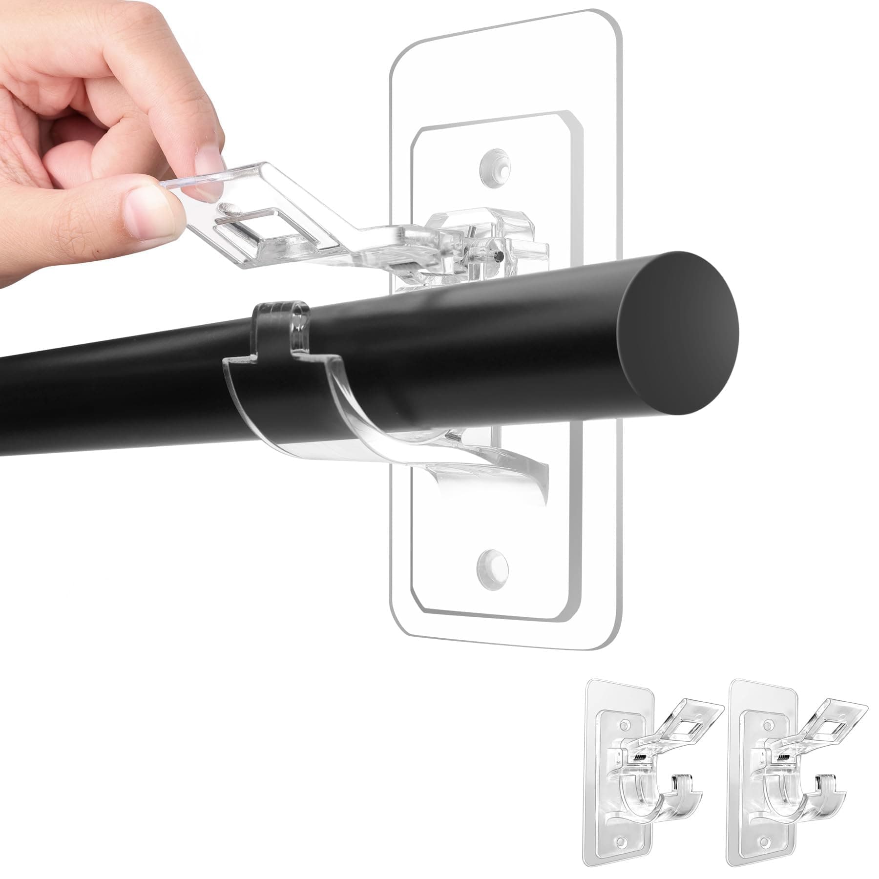 COOLive 2-Pack No Drill Needed Curtain Rod Holders Brackets, Self Adhesive Rod Holder Hooks, Multipurpose Nail Free Stick on Curtain Rod Hooks