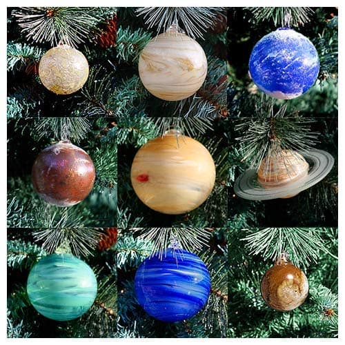 Blown Glass Solar System Ornament Set, 9 Planets with Sun!
