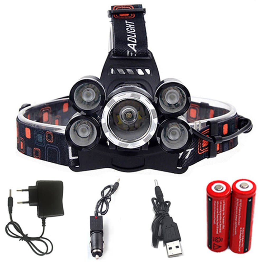 EXCELLIGHT 12000Lm XML T6 3/5 LED Headlight Headlamp Head Lamp Light 4 mode torch 2x18650 battery+EU/US Car charger for fishing Rechargeable Lights