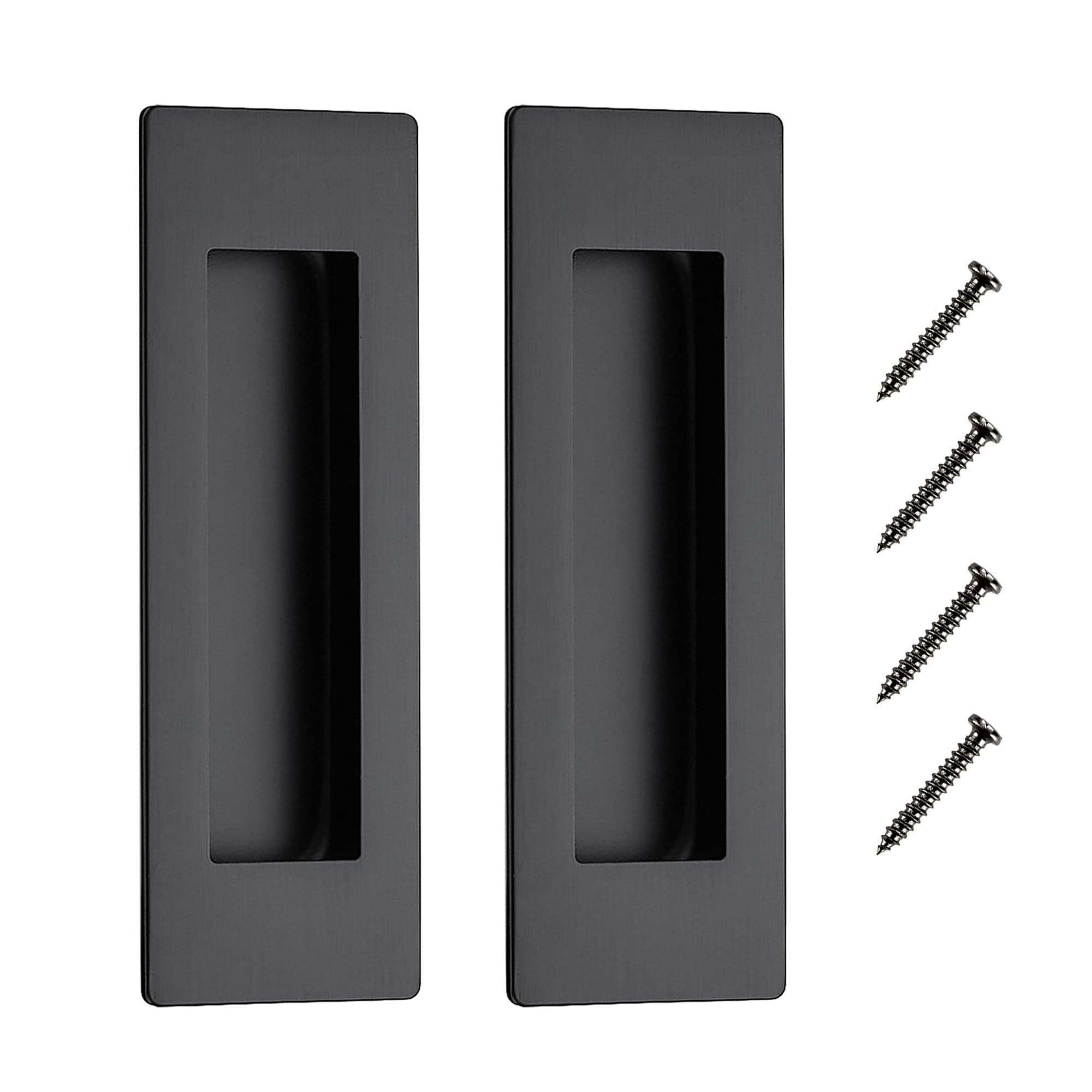 JOY DECOR 2 Pack Pocket Door Handles, 5.9" Rectangular Recessed Pulls for Sliding Closet and Barn Doors, Black Flush Finger Pulls