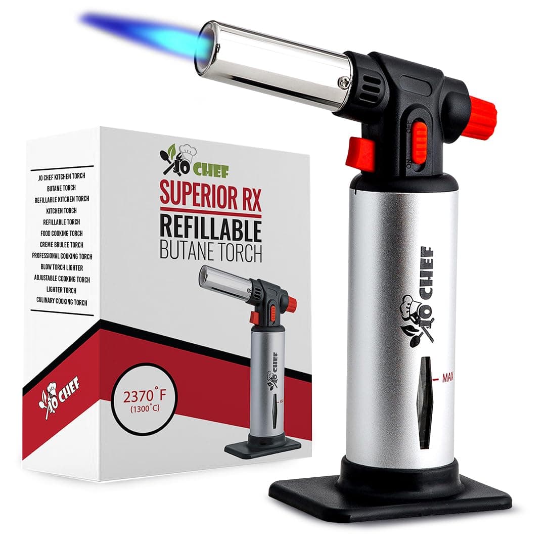 Butane Torch Lighter, Cooking Torch - Refillable Adjustable Flame Lighter with Safety Lock for BBQ, Baking, Brulee Creme, DIY + FREE Recipe eBook (Butane Not Included)