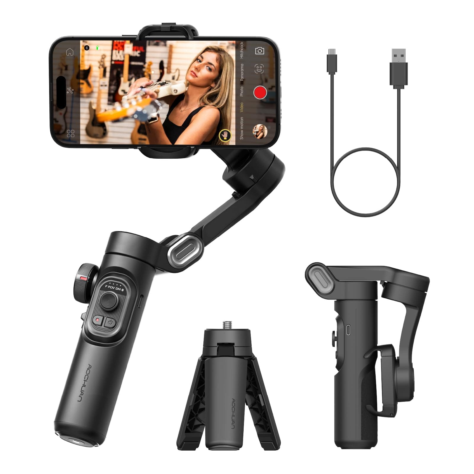 Smartphone Gimbal Stabilizer, 3-Axis iPhone 15/14/13/12 Pro Max, Compatible with Android Smartphones, Tripod, Compatible with Android and iPhone 15/14/13/12/11 Pro/Max, 270° Roll Inception Mode