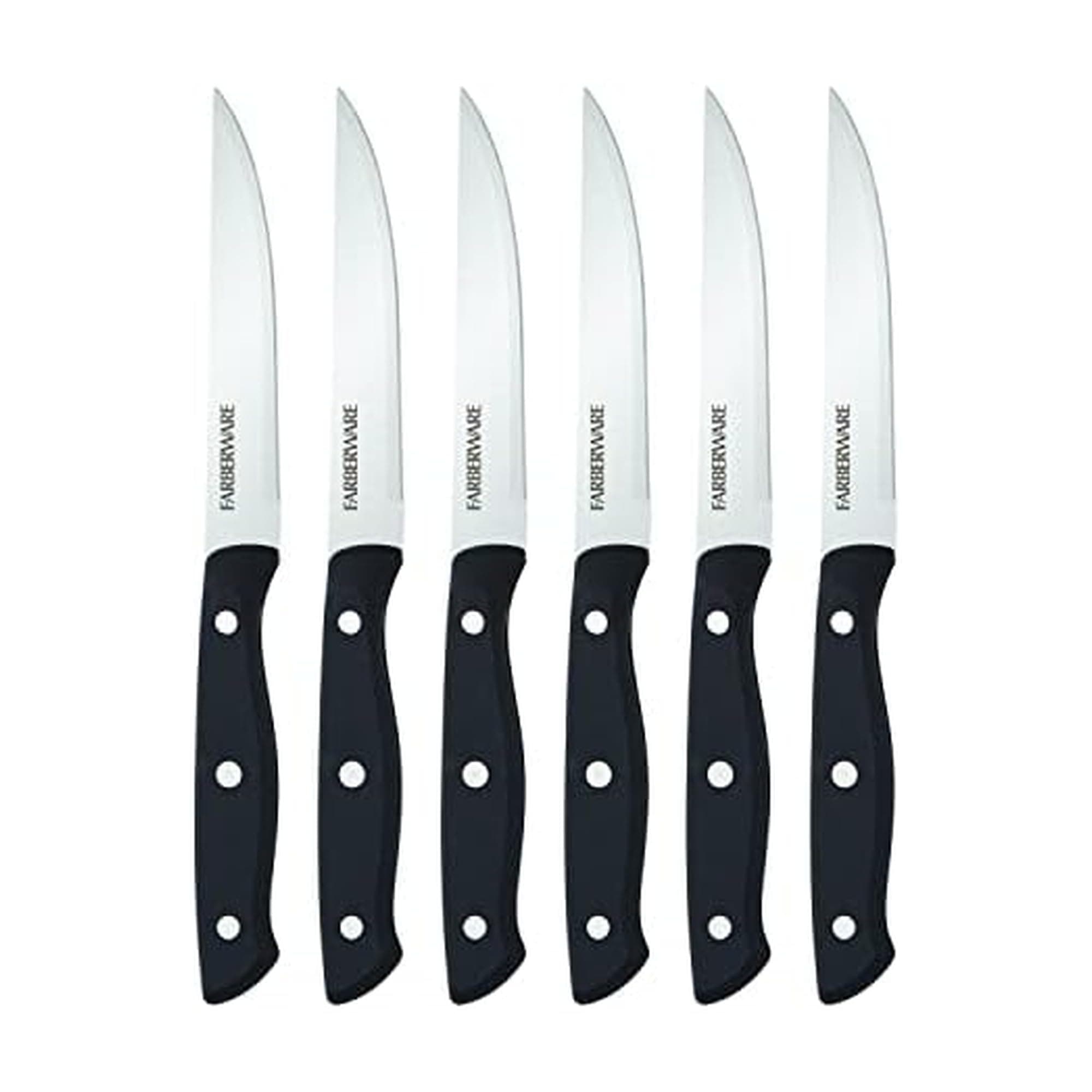 Farberware Triple Riveted Steak Knife Set, 6-Piece, Black