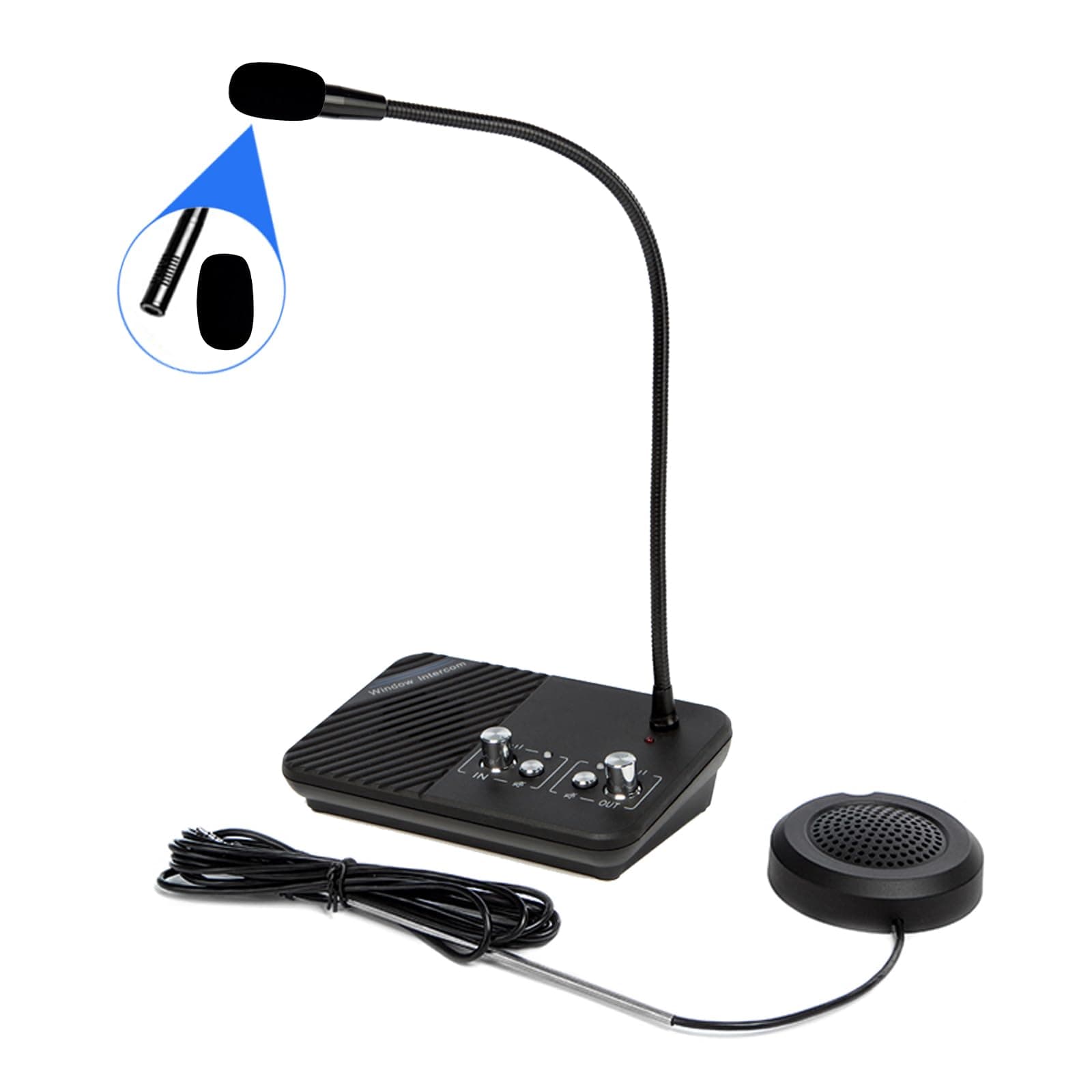 Window Speaker Intercom System Anti-Interference Dual Way Intercommunication Microphone and Speaker Interphone Mute Function Bank Window Intercom for Office, Restaurant, Store, Bank