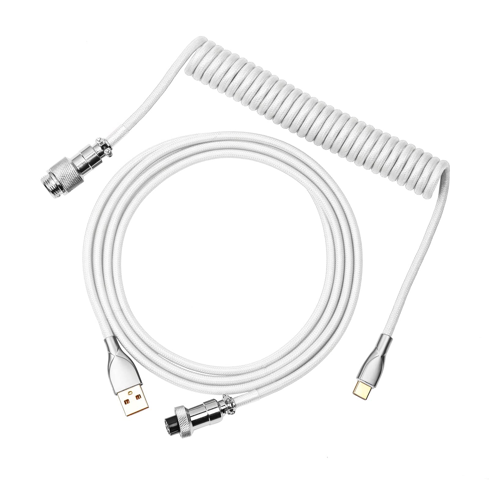 EPOMAKER Mix 1.8m Coiled Type-C to USB A TPU Mechanical Keyboard Space Cable with Detachable Aviator Connector for Gaming Keyboard and Cellphone (White)