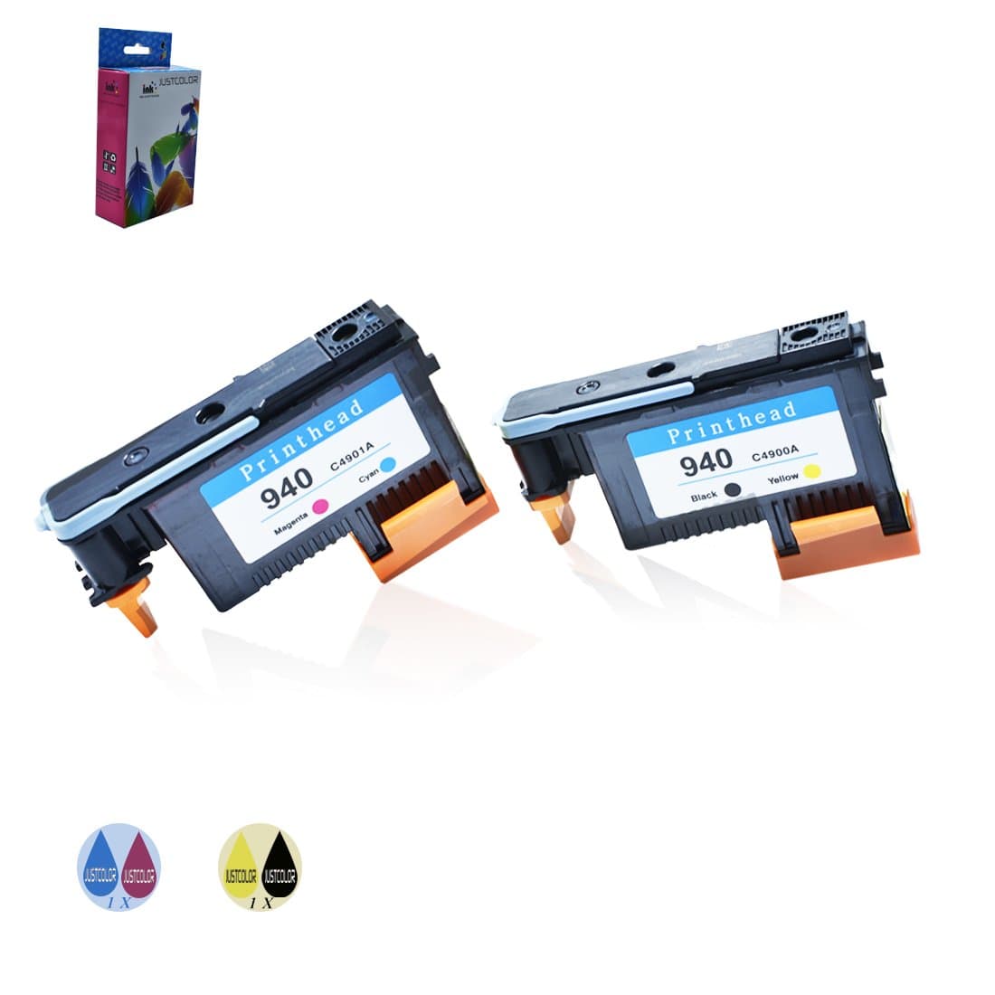 JUSTCOLOR 940 Printhead Replacement for HP940 Print Head C4900A C4901A for HP Officejet Pro 8000 8500 8500A 8500A Plus 8500A Premium (940PH.1M/C&1K/Y)