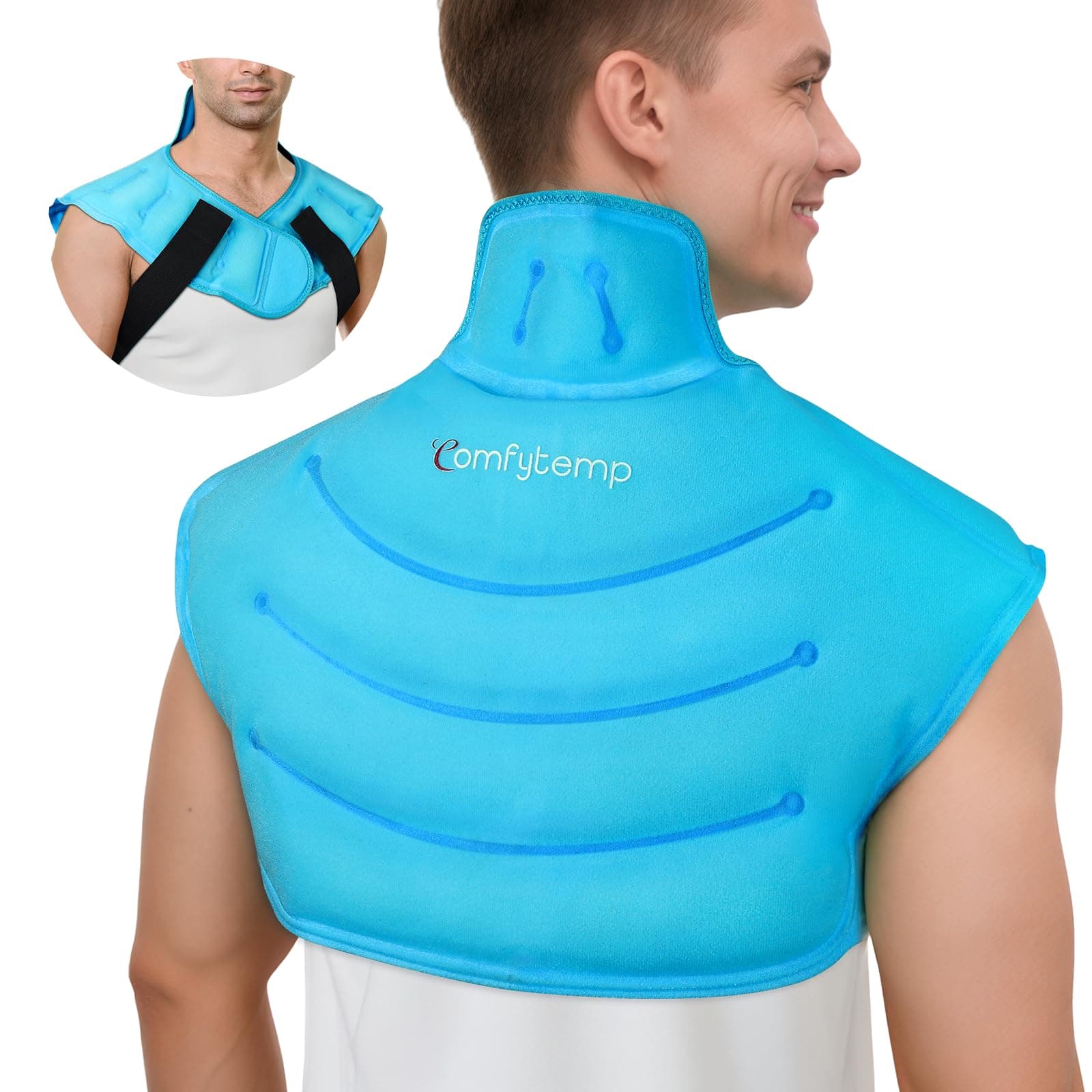 Large Ice Pack for Neck Shoulders Upper Back Pain Relief with Straps, Reusable Gel Ice Wrap Hot Cold Compress Therapy Recovery for Upper Back, Cervical Injuries, Rotator Cuff (Large, Blue)