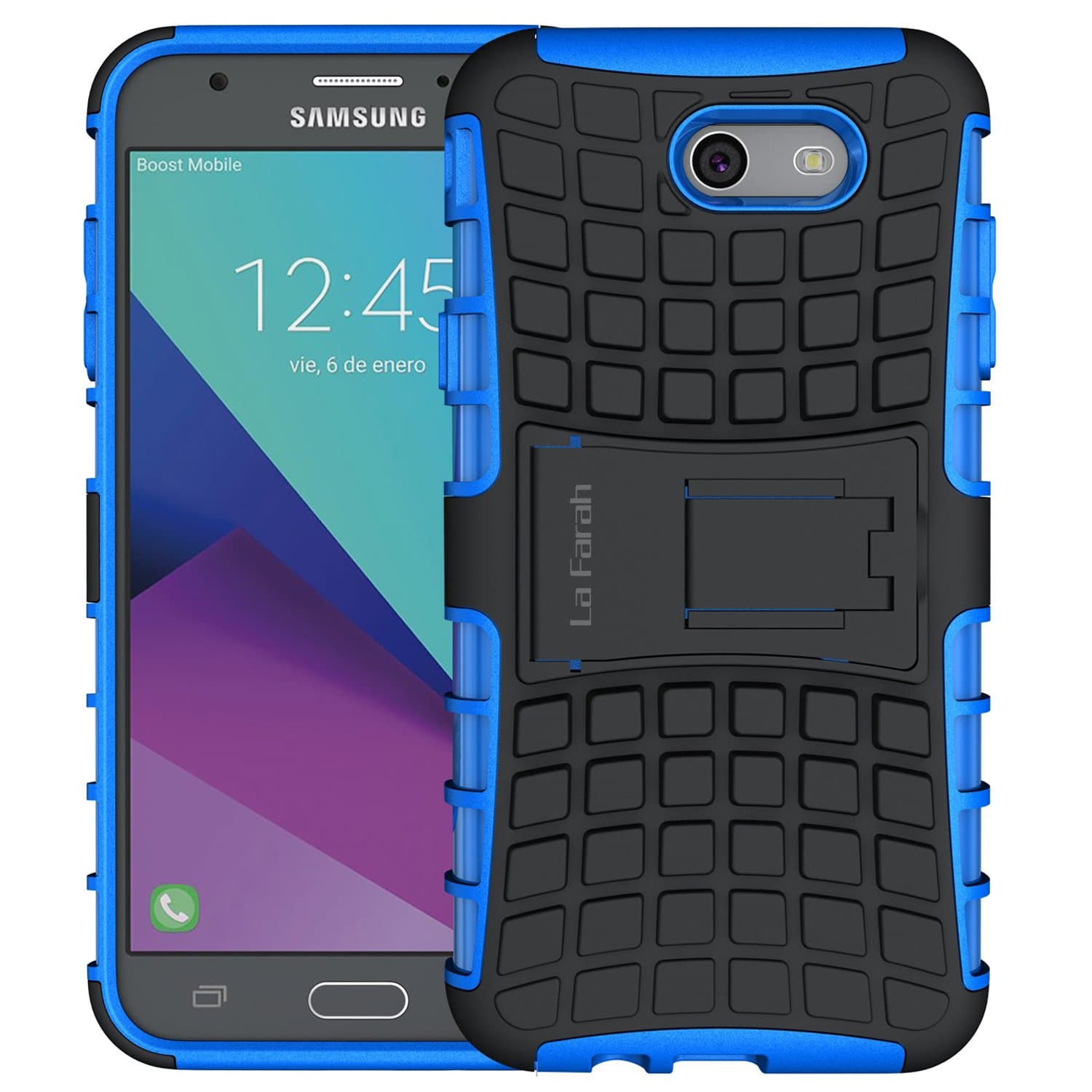 Samsung Galaxy J7 2017 Case,J7 V Case,J7 Prime 2017 Case, J7 Perx Case, J7 Sky Pro Case, La Farah Rugged Armor Shockproof Protective Cell Phone Case with Kickstand (Blue)