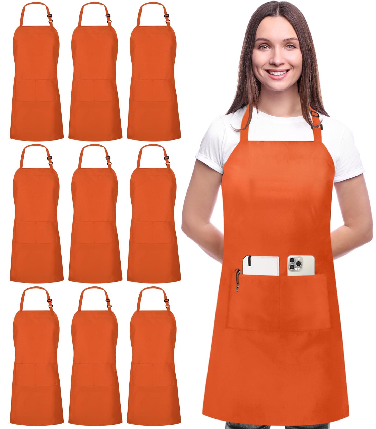 Utopia Kitchen 10 Pack Bib Apron Adjustable with 2 Pockets, Water and Oil Resistant, Cooking Kitchen Chef Apron for Women Men