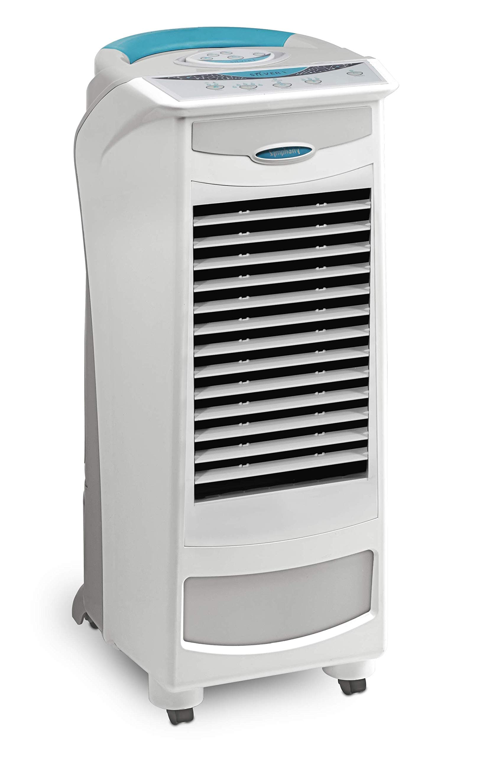 Symphony White Silver-E 9L Evaporative Air Cooler Portable, 3 Speeds, i-Pure Technology, Low Energy Consumption, Remote Control, Office/Home