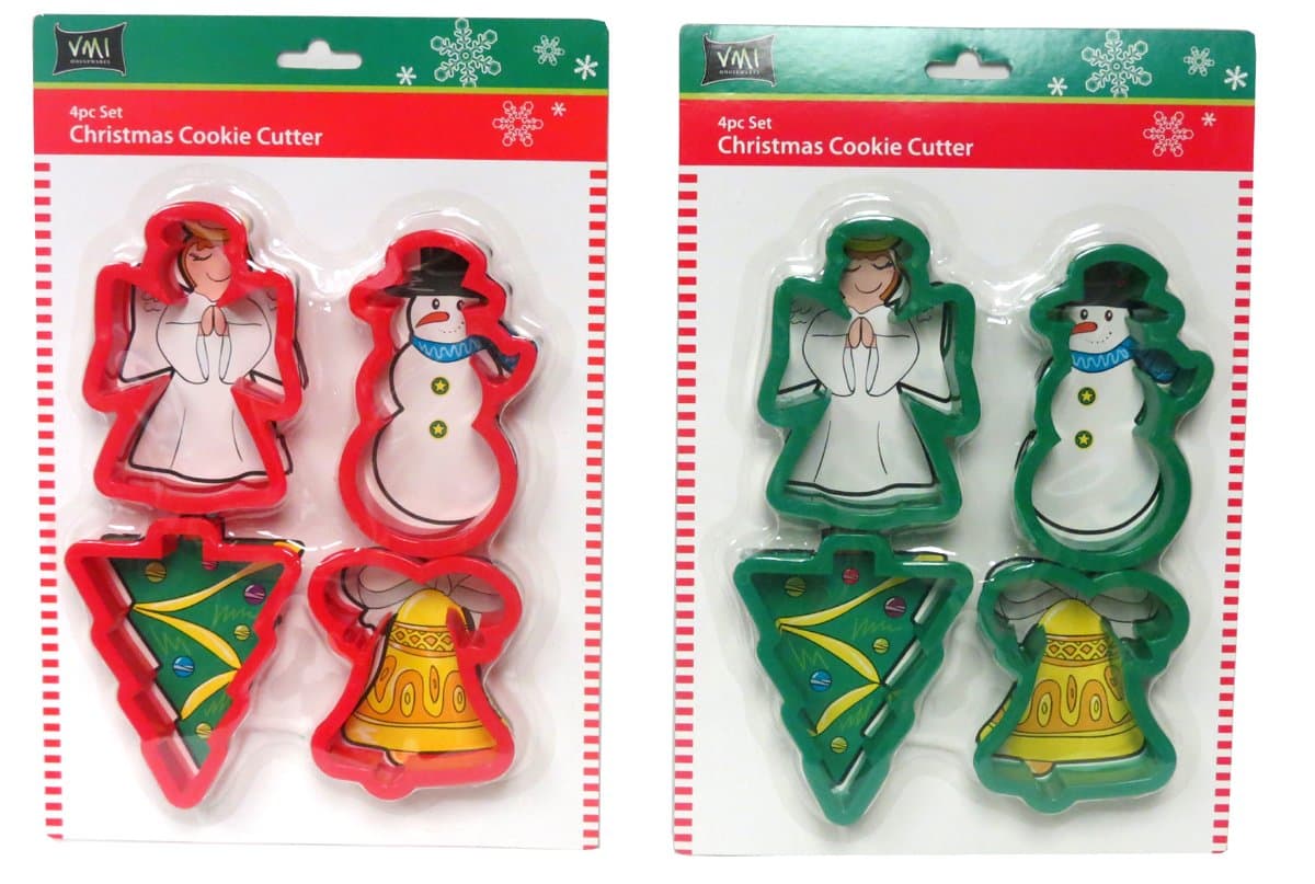 4 Holiday Cookie Cutters,Red and Green