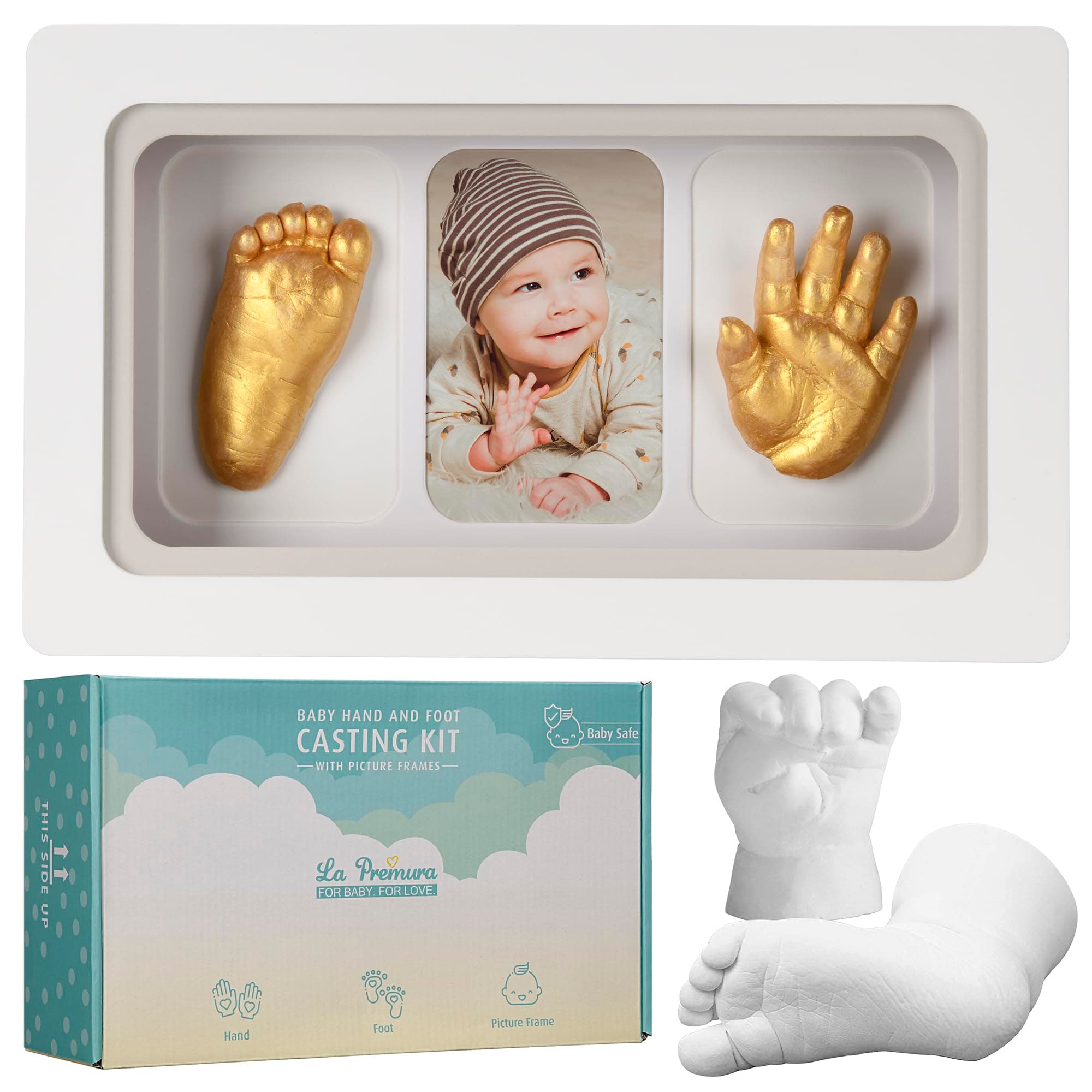 La Premura Baby Keepsake Hand Casting Kit with Shadow Box Frame - Plaster Hand Mold Baby Casting Kit for Infant Hand & Foot Molding, Perfect First Birthday, Christmas & Newborn Gifts