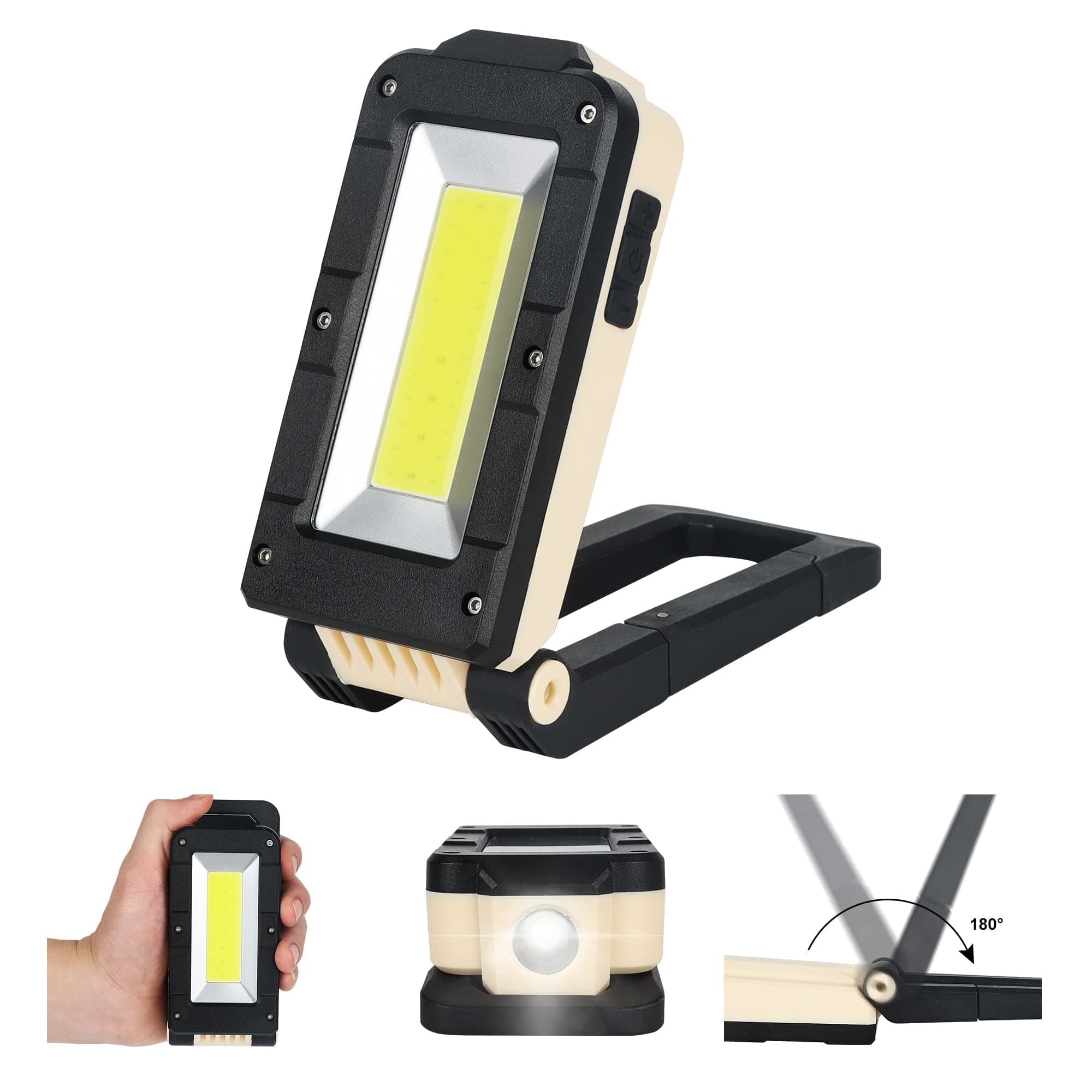 KASTWAVELED Work Light, Rechargeable Work Light Mechanic COB Inspection Light 1200 Lumens IPX4 Waterproof with Magnetic Hanging Hook, Job Site Lighting for Camping, Car Repairing, Backpacking, Yellow