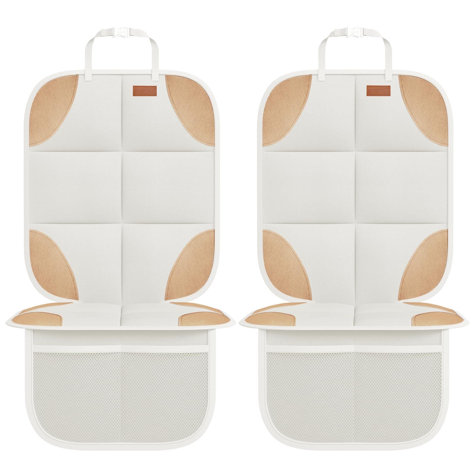 SMART ELF Car Seat Protector, 2Pack Seat Protector Protect Child Seats with Thickest Padding and Non-Slip Backing Mesh Pockets for Baby and Pet,Sedan SUV Truck (Beige Brown)