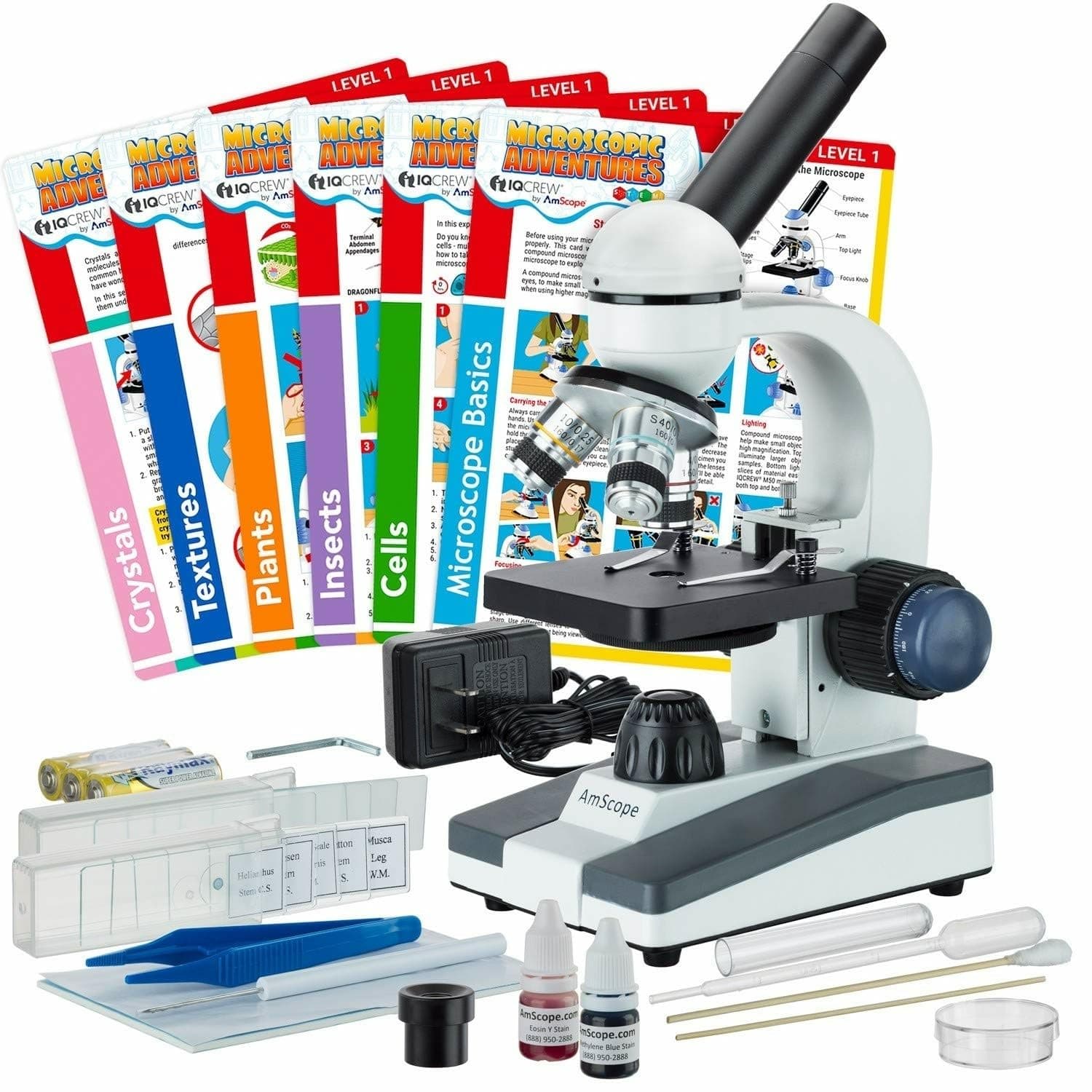 40X-1000X Compound Monocular Student Microscope Set + Slide Preparation Kit + Science Experiment Cards - M150C-SP14-EXCL1