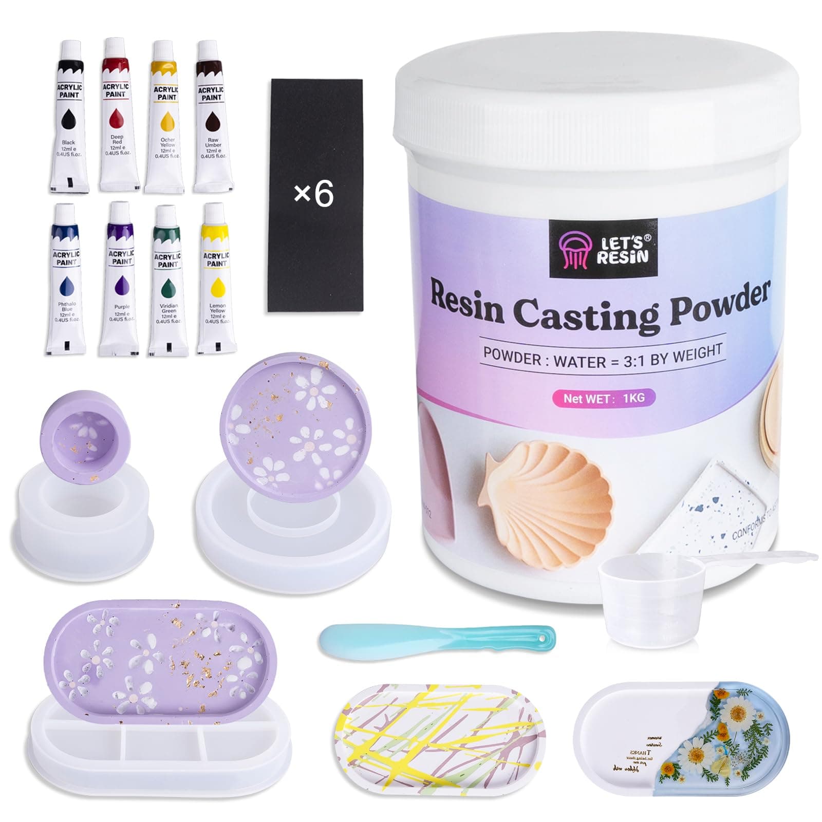 Resin Casting Powders Starter Kit, 1000g Fast Cured Odorless Casting Powder, 20~30 Minutes De-Mold, Water Activated Plaster Powder Casting Kit for DIY, Easy Mixing & Self Leveling