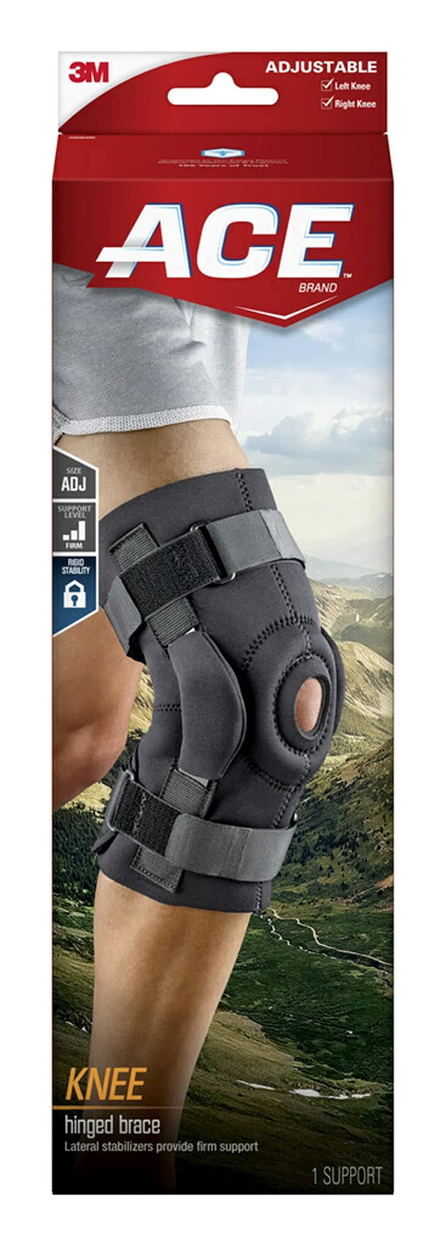 ACE Brand Hinged Knee Brace, Provides Firm, Stabilizing Support and Compression to Muscles and Joints, Adjustable Knee Brace With Knee Straps, Right or Left Knee Brace, One Size Fits Most