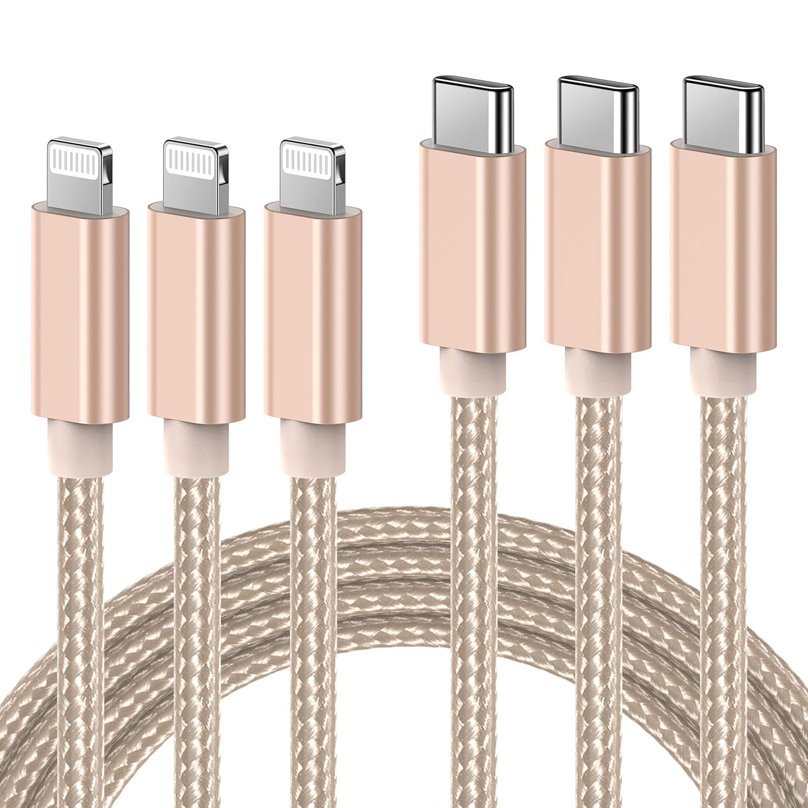 Ulinek USB C to Lightning Cable, MFi Certified 3 Pack 2M Fast Charging iPhone Charger Cable Nylon Braided, PD Lightning Type C Cord Compatible with iPhone 11 12 Pro Max XR X 8 Plus 8 iPad Pro, Gold