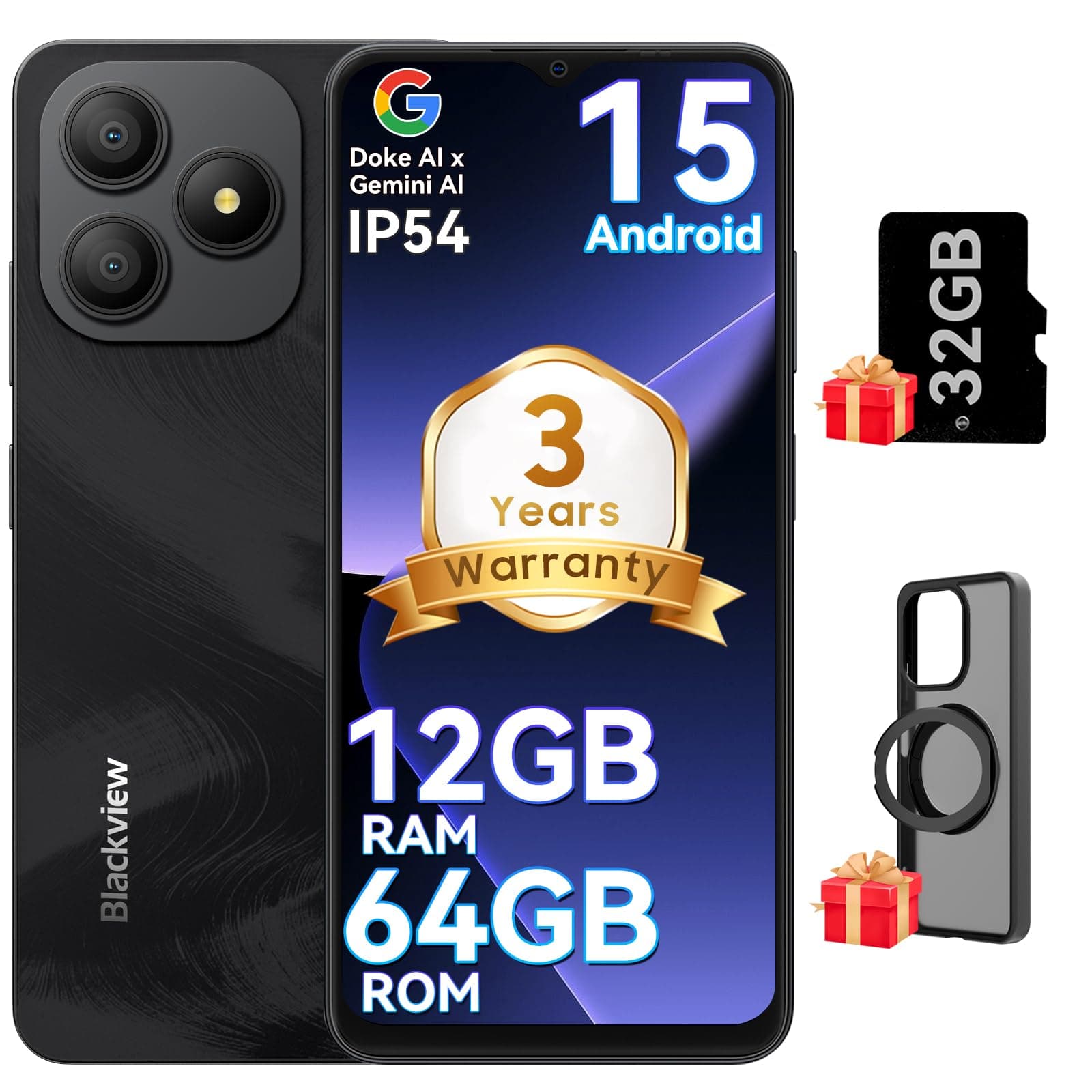 Wave 9C Unlocked Android Phones, Android 15 Cell Phone Unlocked, 6.56" Smart Phones, T-Mobile Phone, 12+64GB/2TB,13MP+8MP,5000mAh,Fingerprint/Face ID, Black