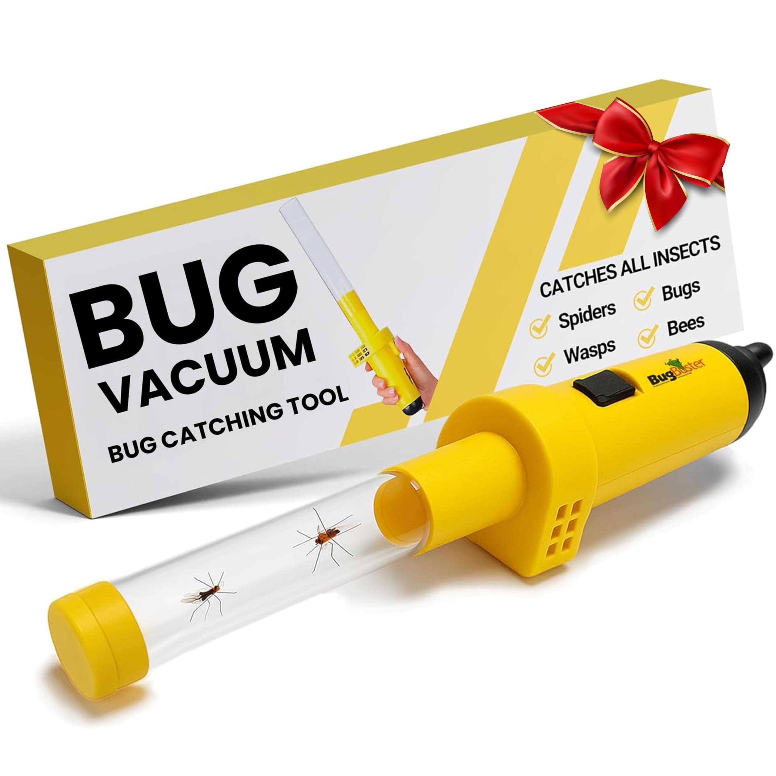 BugBuster BB100 - Battery Operated Spider Catcher and Release Device, Spider Vacuum Catcher for Kids & Adult, Bug Catch and Release Tool for All Insects with Easy Switch- 14" Yellow