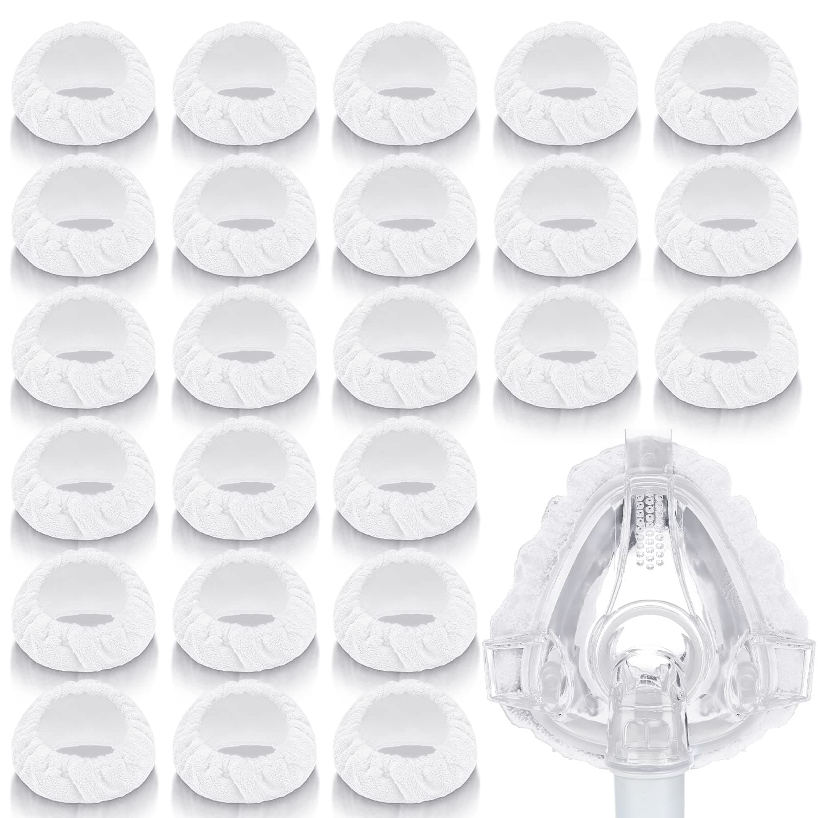 Sosation 24 Pack Mask Liners Full Face Reusable Soft Mask Covers Reduce Air Leaks and Blisters Washable Cushion Covers(White)
