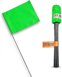 Marking Flags - 4 x 5-Inch Flag on 15-Inch Steel Wire - Green, 100 Pack - Marker Flags for Irrigation, Sprinkler Flags, Lawn Flags, Yard Flags, Garden Flags, Dog Training, Invisible Fence