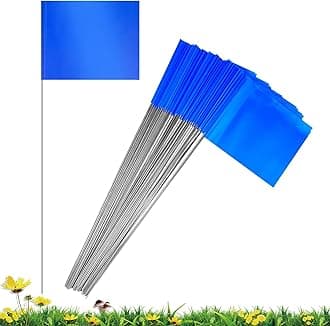 IKAYAS 50 Pack Marking Flags Marker Flags for Lawn, 4 * 5 * 15 Inch Blue PVC Small Yard Flags Yard Marking Flags Lawn Flags, Garden Flags, Survey Flags, Yard Markers, Irrigation Flags, landscape flags
