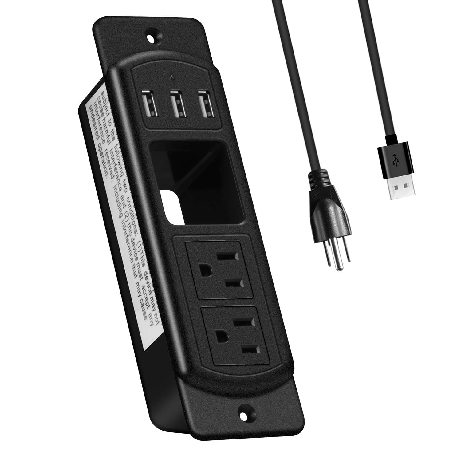 Recessed Desk Power Strips Socket, Black Desktop Plugs Outlets with USB Ports 6.5 FT Extension Cord Power Hub for Conference Kitchen Office Home Hotel Furniture