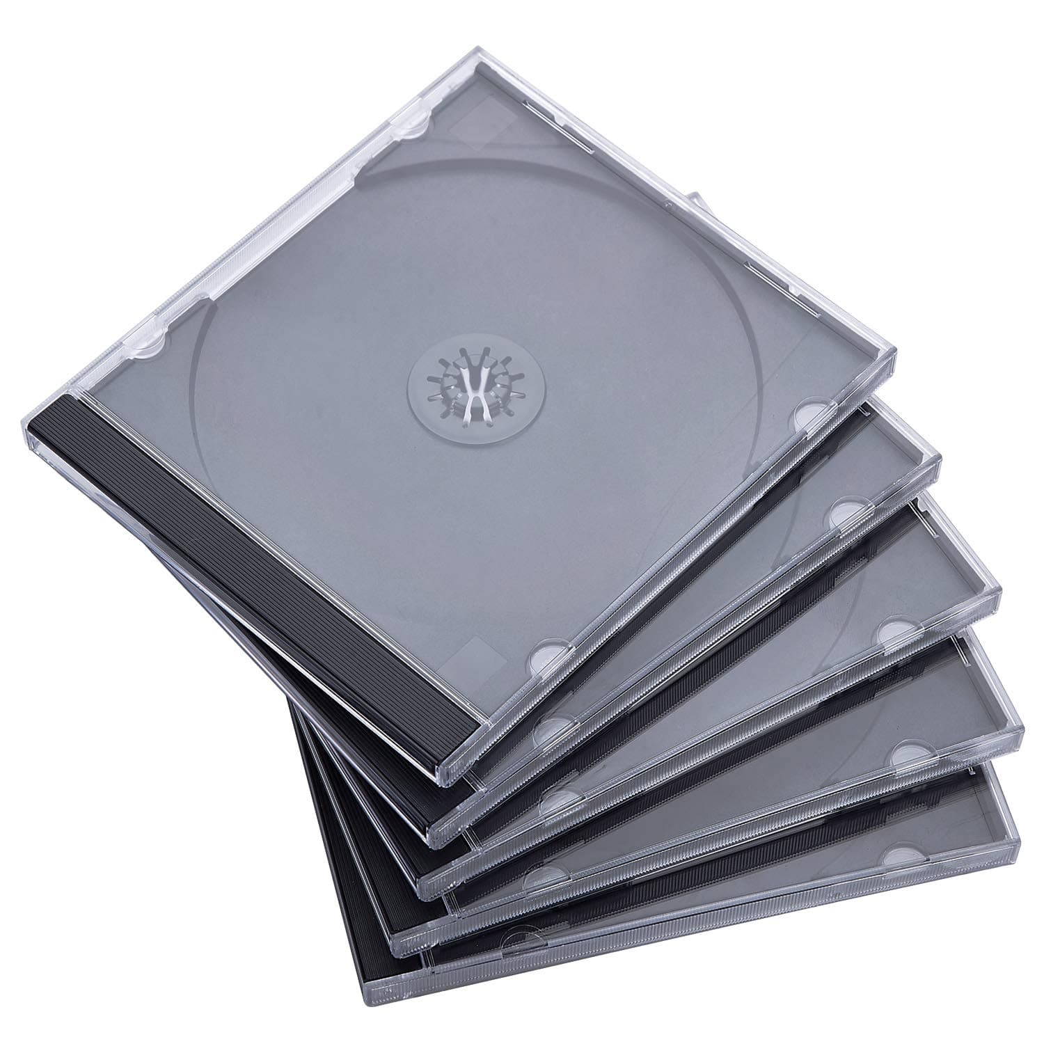 10.4 mm Standard Single Clear CD Jewel Case with Assembled Black Tray, 50 Pack