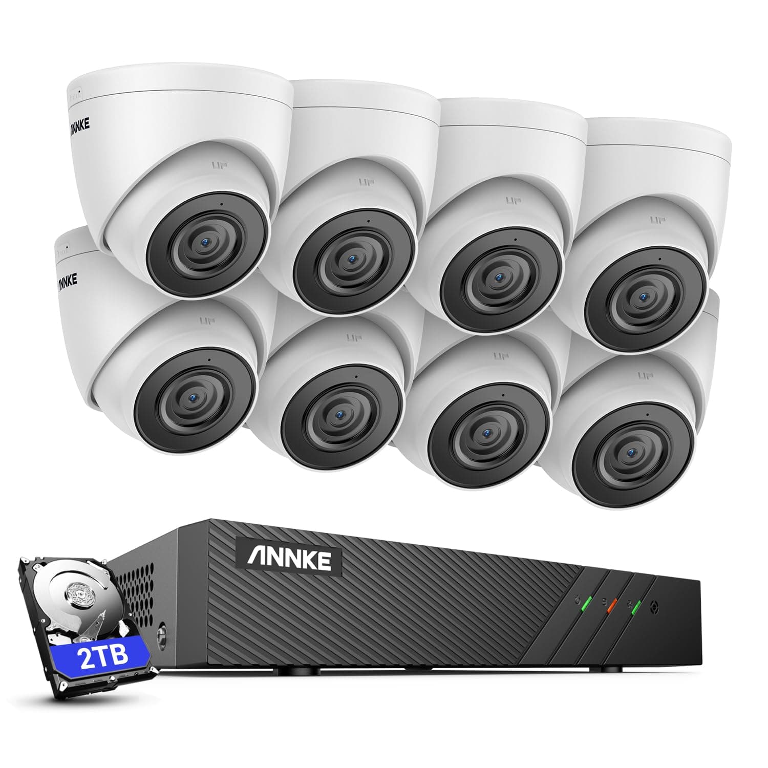 ANNKE H500 5MP PoE Security Camera System w/ 6MP 8 Channel NVR, 8 X 5MP Turret IP Cameras, Support RTSP, 24-7 Hour Audio Recording, 100 FT EXIR 2.0 Night Vision, IP67 Weatherproof, Built-in 2TB HDD
