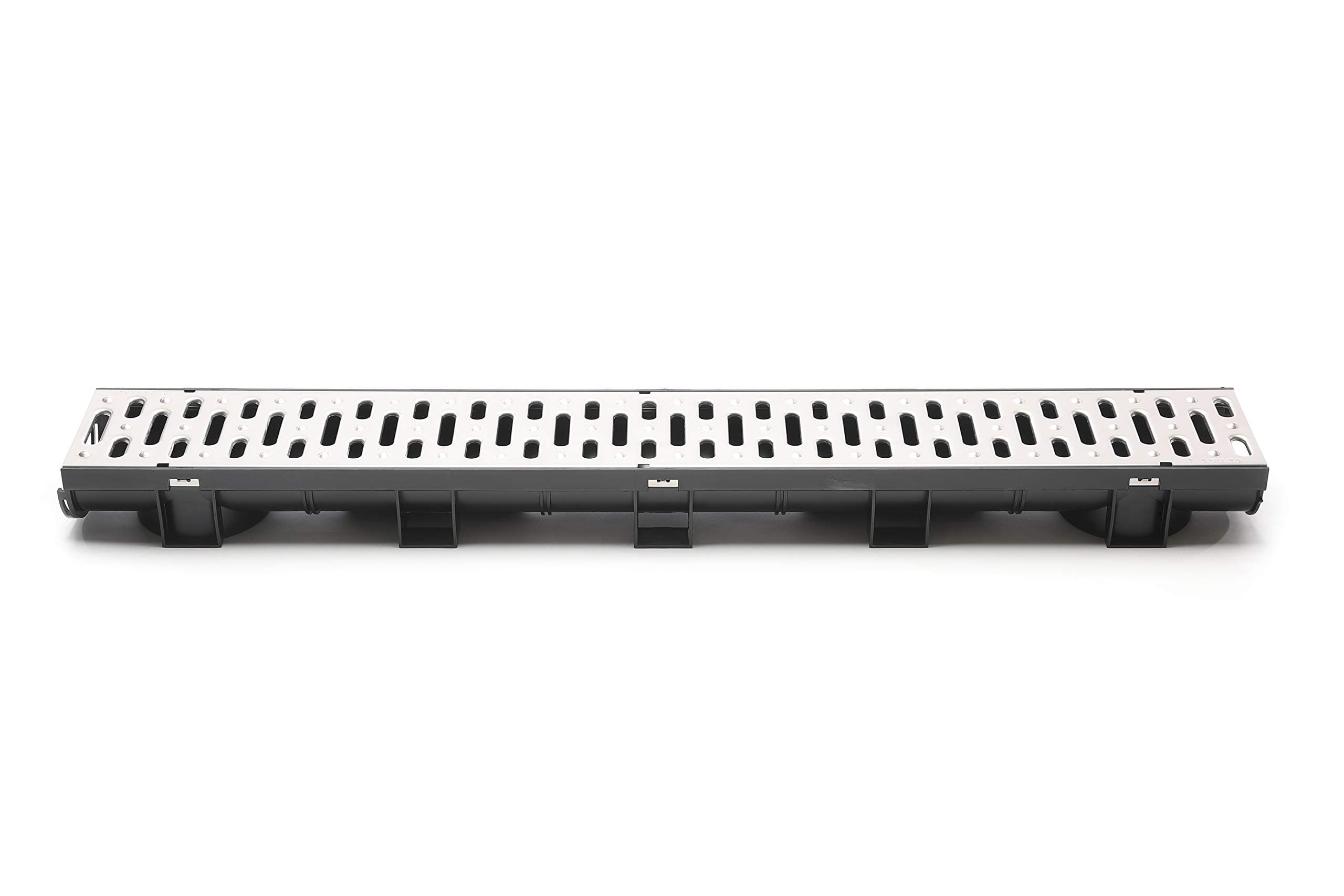 Compact Trench Drain Black Polymer with Pressed Galvanized Steel Grate - 3 x 3.33 Ft (10ft) Pack with 2 End Caps