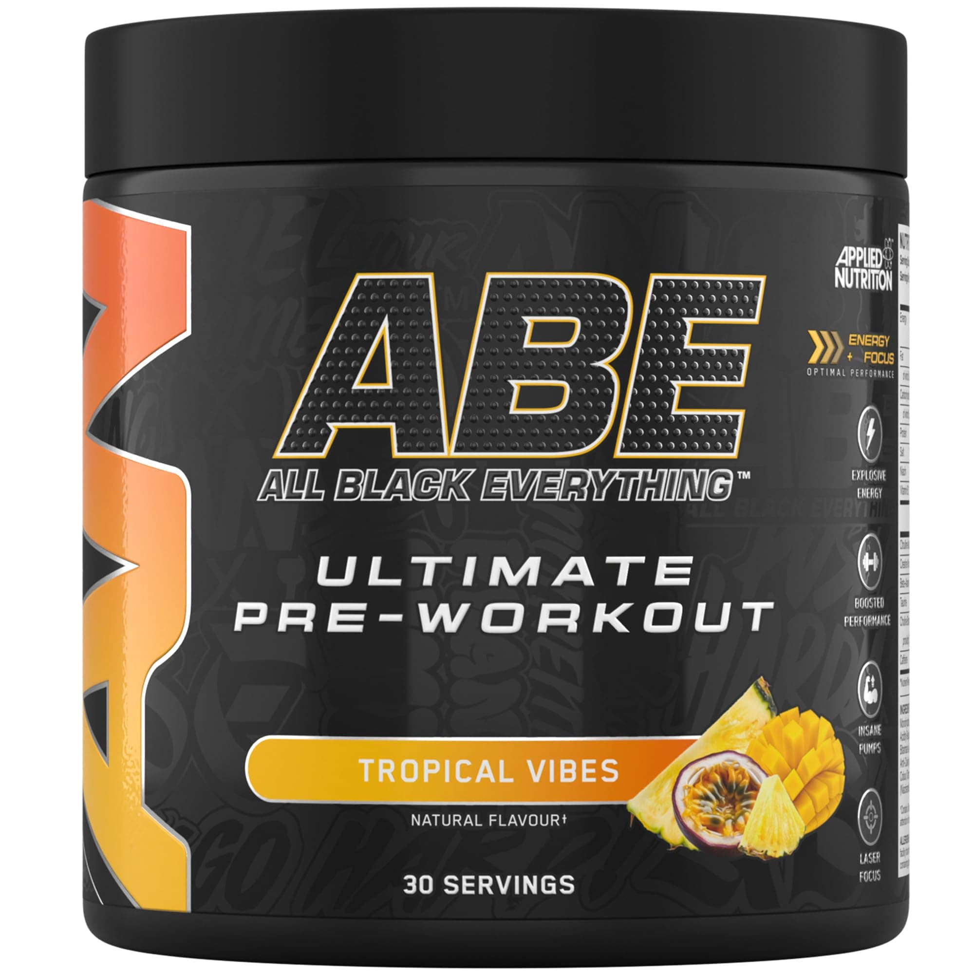 Applied Nutrition ABE Pre Workout - All Black Everything Pre Workout Powder, Energy & Physical Performance with Citrulline, Creatine, Beta Alanine (375g - 30 Servings) (Tropical)