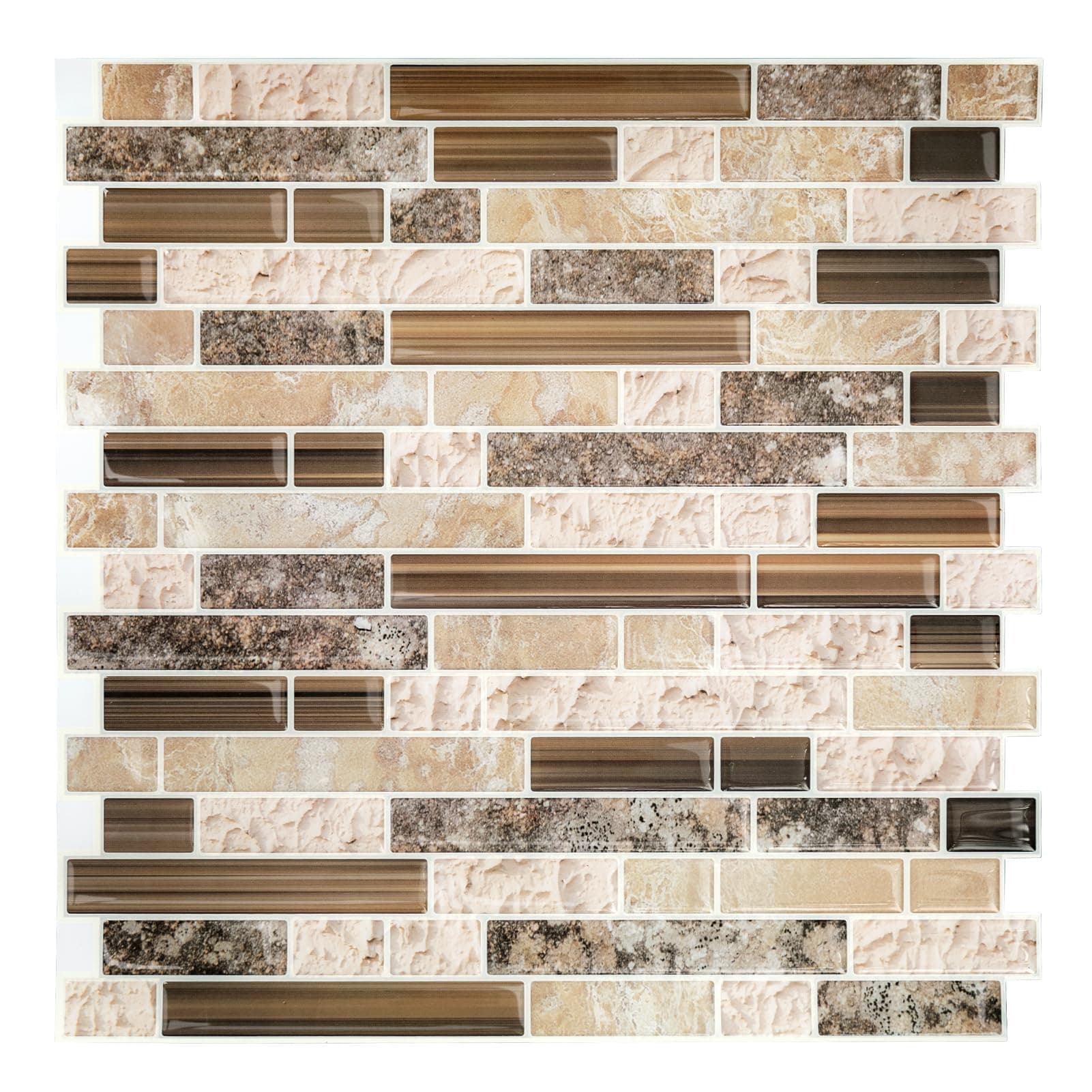 10 Sheet 12''x12'' Peel and Stick Backsplash Tile for Kitchen, Self-Adhesive Stick on Backsplash Laundry Bathroom Textured Vinyl Sticker Wall Tiles Smart Tile in Sandstone