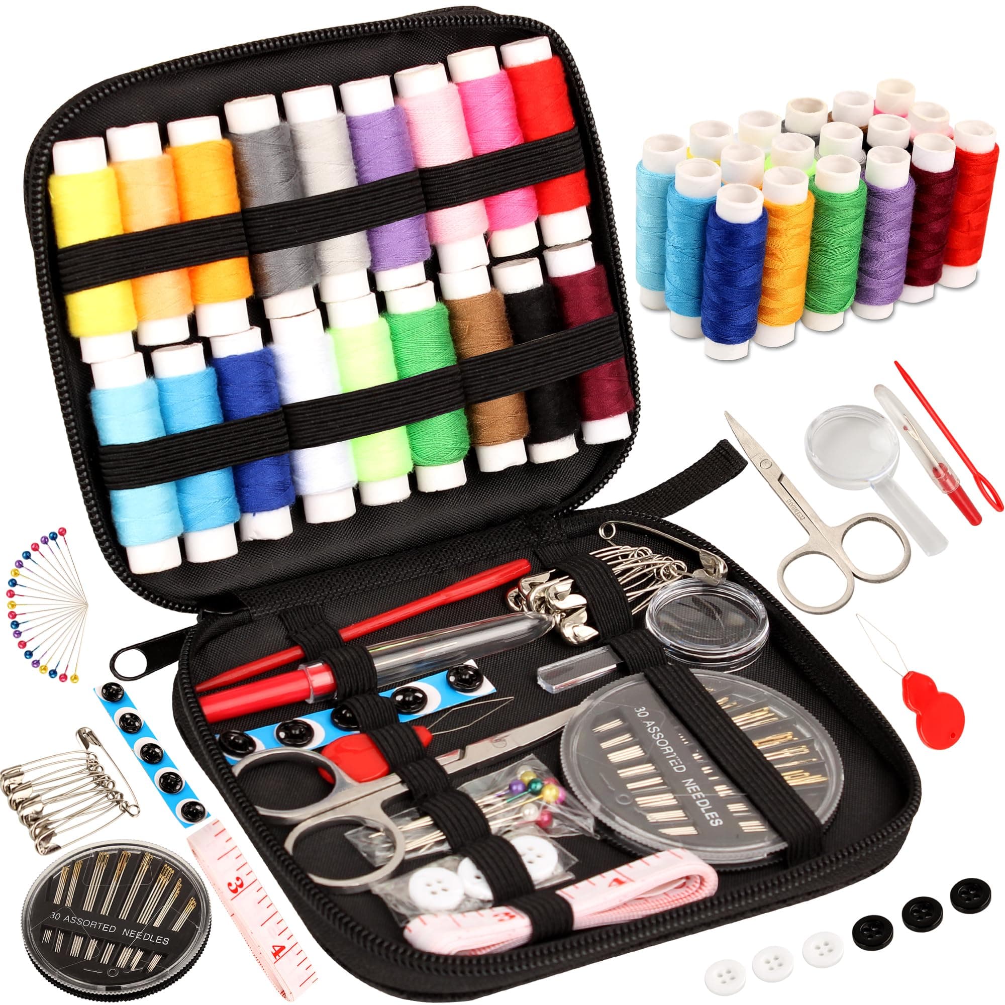 Sewing Kit Basic, Needle and Thread Kit with Sewing Supplies and Accessories for Adults,Kids,Beginner,Home,Travel,Emergency Including Scissors,Measure Tape,Needle Threader and More