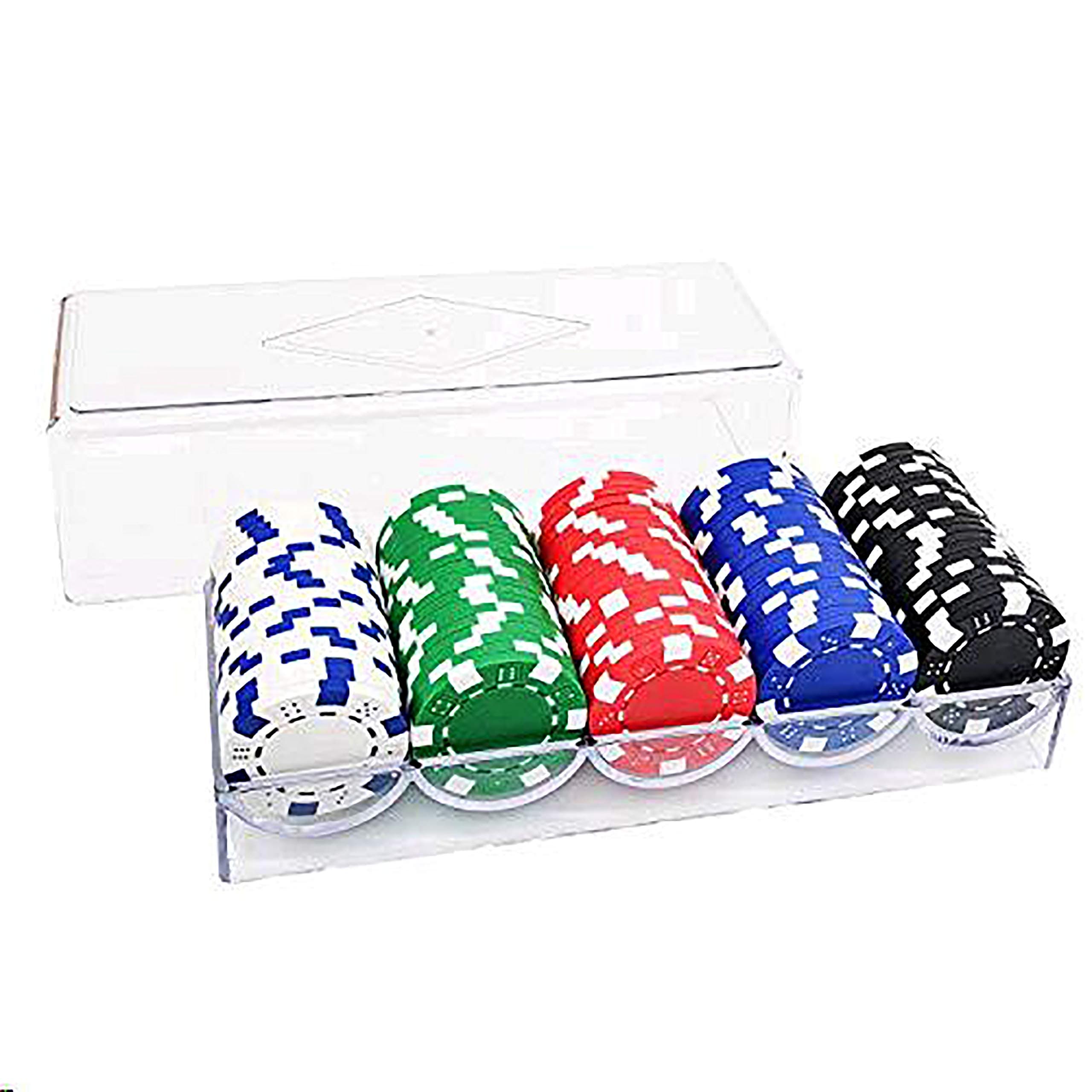 100 Pieces Poker Chips with Case, 11.5g Clay Composite Chip, 5 Colors Striped Dice Casino Chip for Card Game, Home Game Night, Casino Themed Party