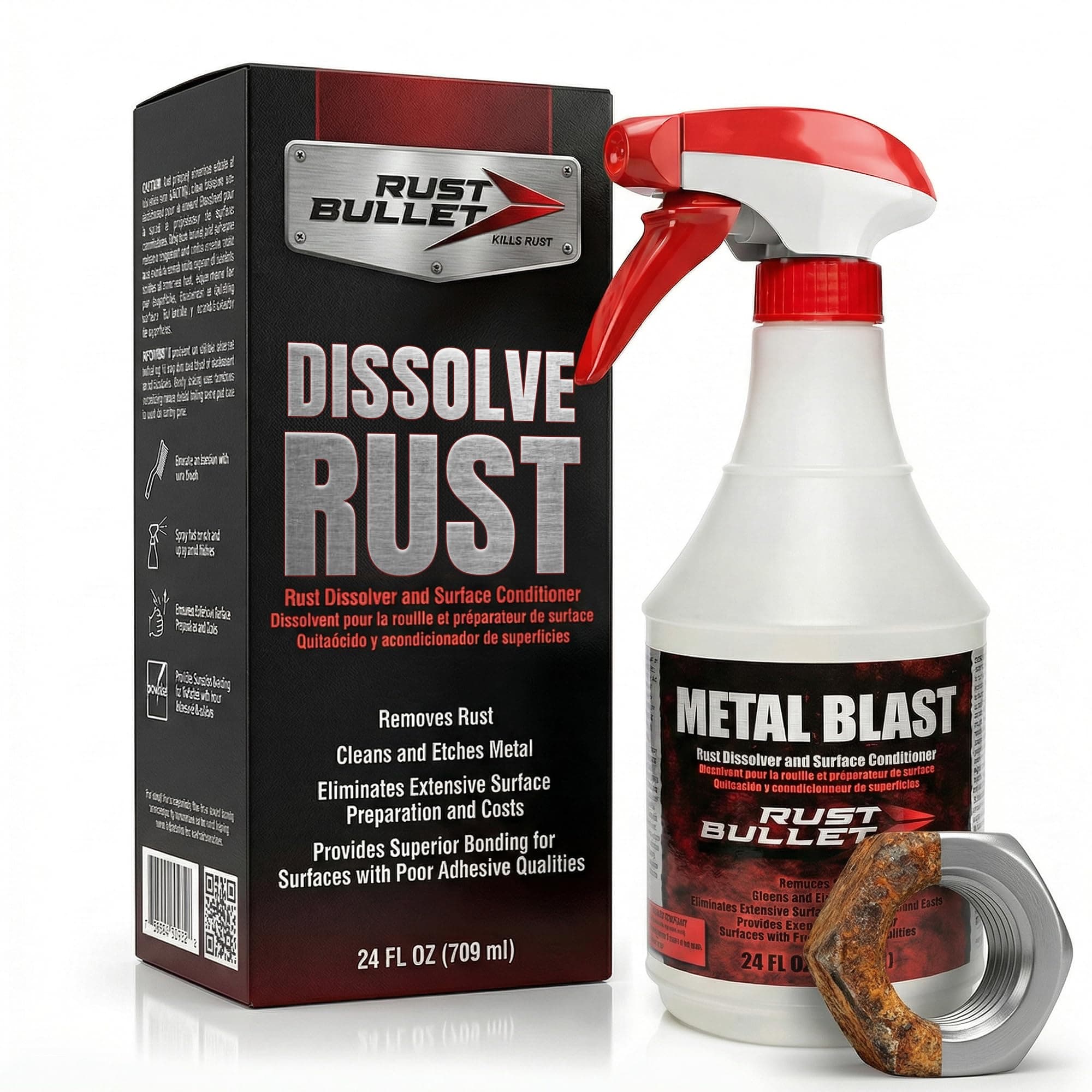 RUST BULLET Metal Blast - 24 Oz - Rust Remover & Metal Prep, Cleaner & Conditioner for Superior Adhesion, Eliminates Grease, Contaminants & Corrosion
