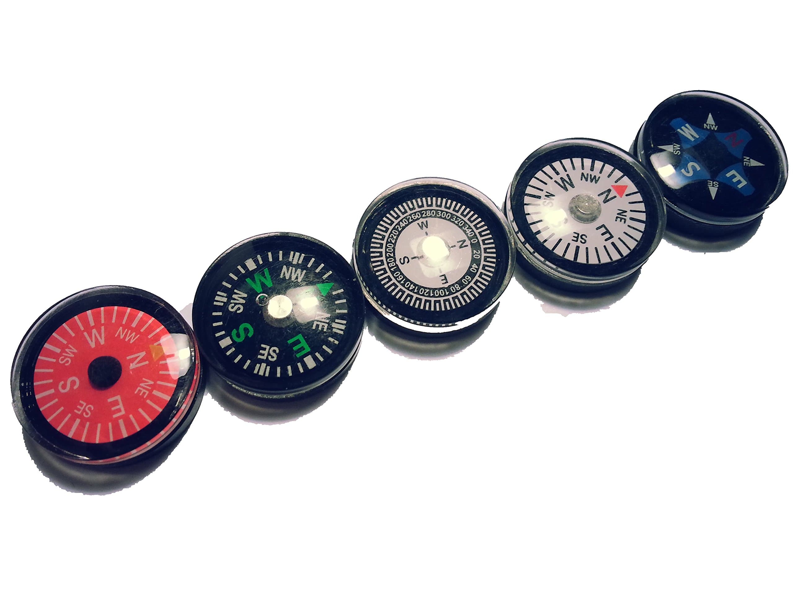 Colourful mini compasses, pack of 5, 2 cm